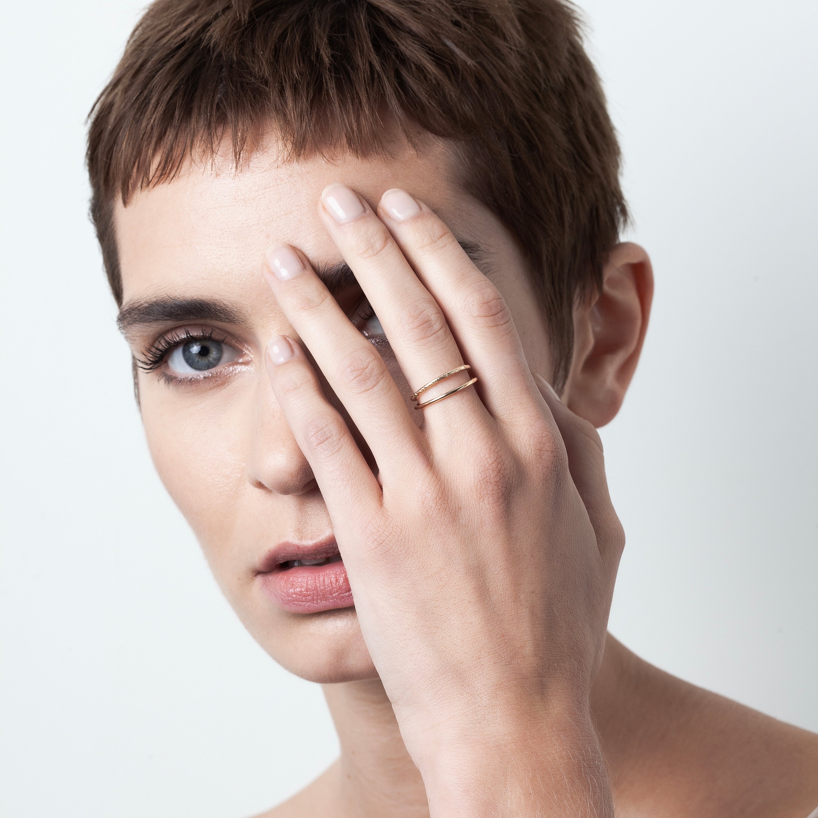 Aphrodite ring double bands 14k yellow gold worn on hand handmade Atelier Paulin Australia
