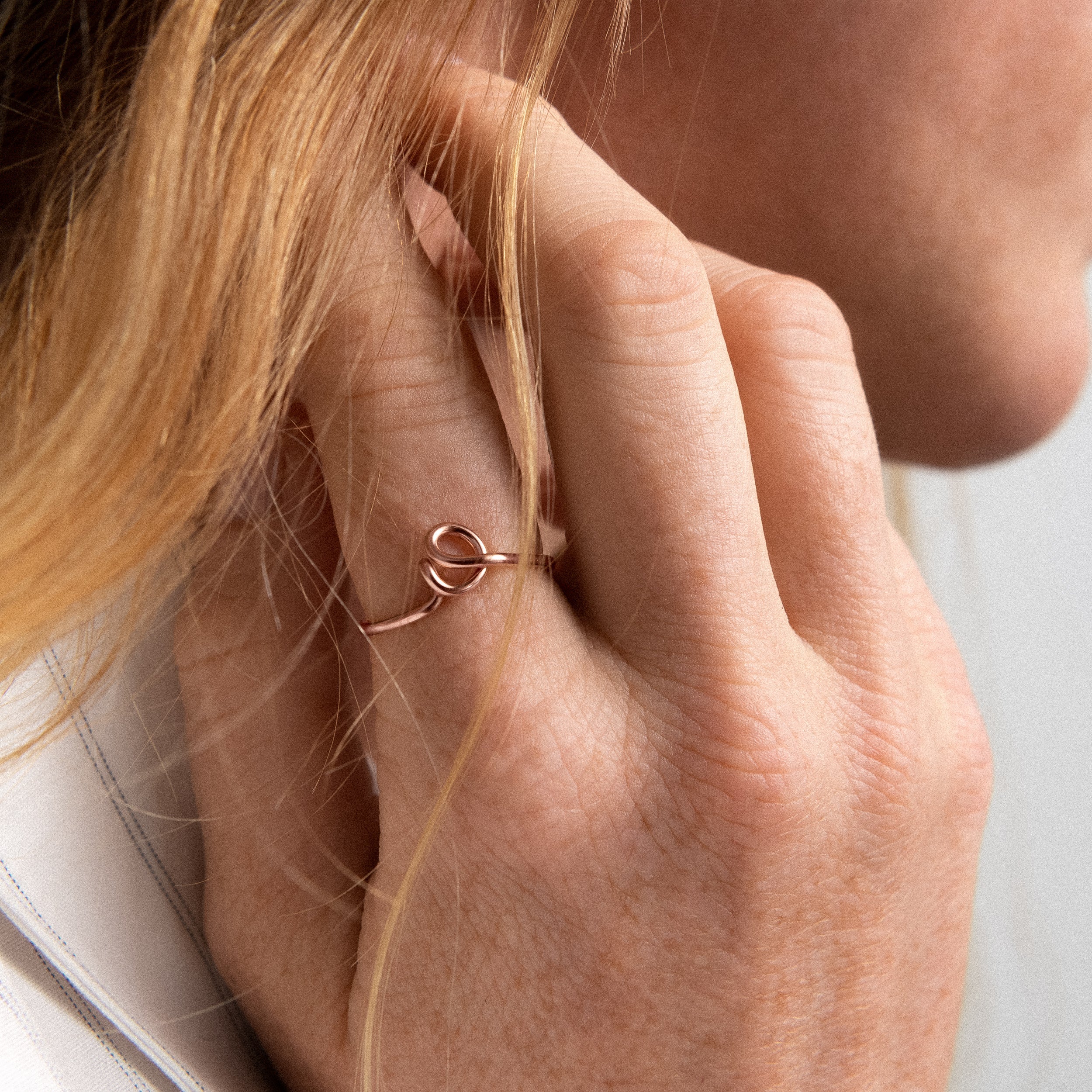 Original ring with initials letter a personalisation rose gold worn on finger Atelier Paulin Australia