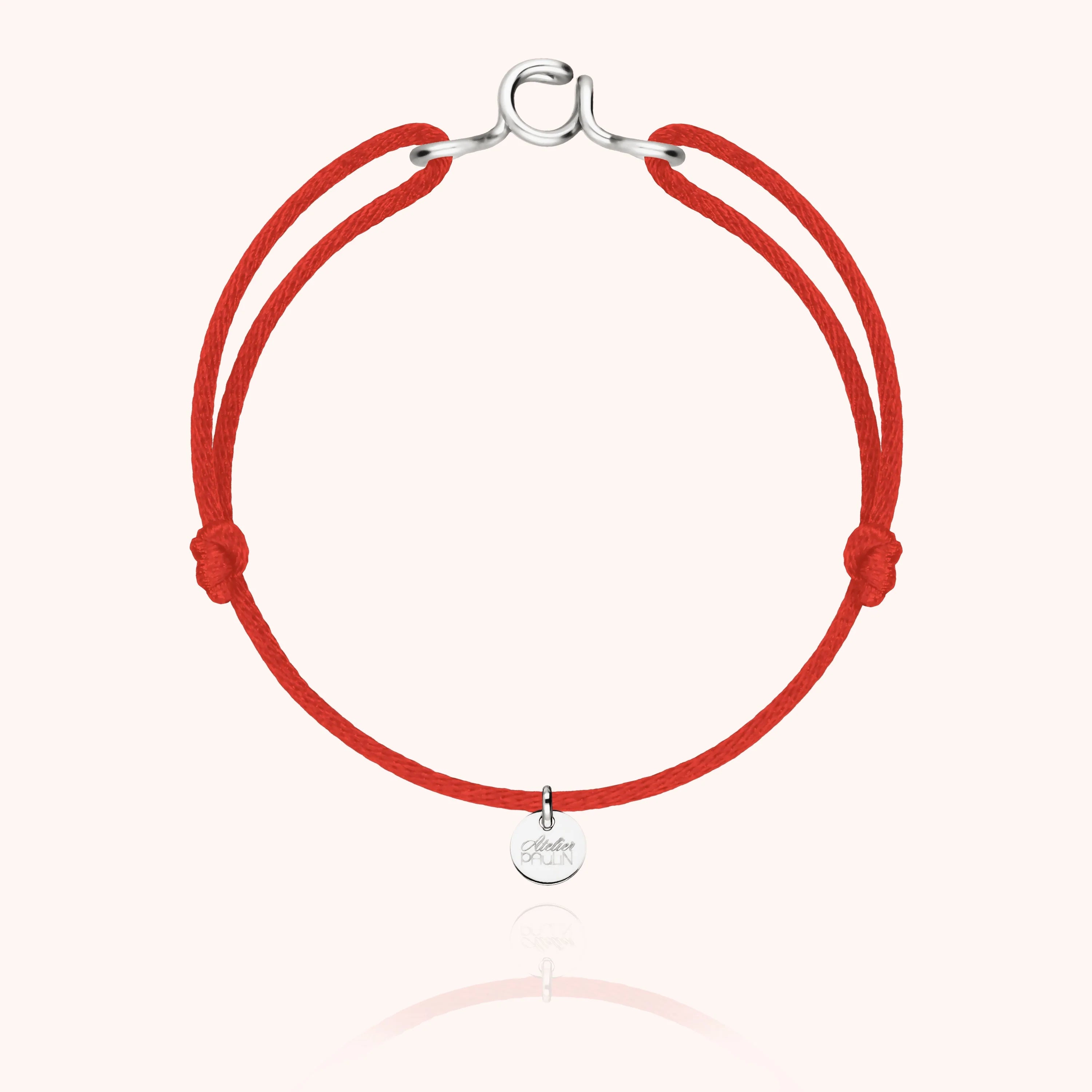 silk cord bracelet personalised letter initial silver atelier paulin --colour_red