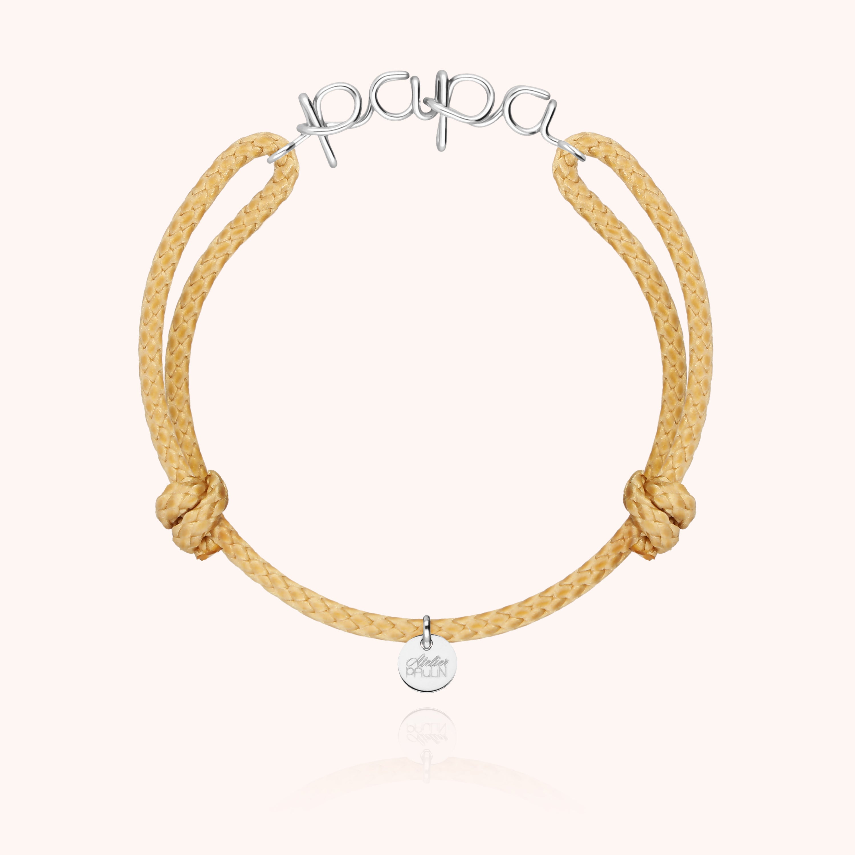 Papa cord bracelet for men. Gold jewellery handcrafted in Paris by Atelier Paulin in sterling silver --colour_nude
