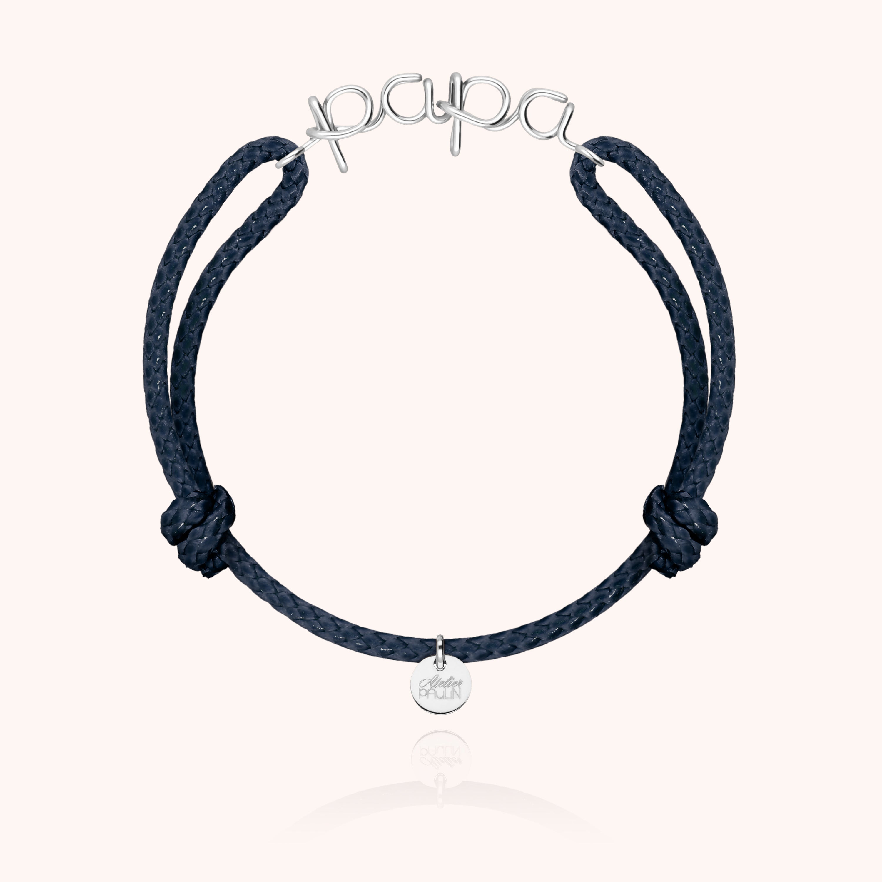 Papa cord bracelet for men. Gold jewellery handcrafted in Paris by Atelier Paulin in sterling silver --colour_navy blue