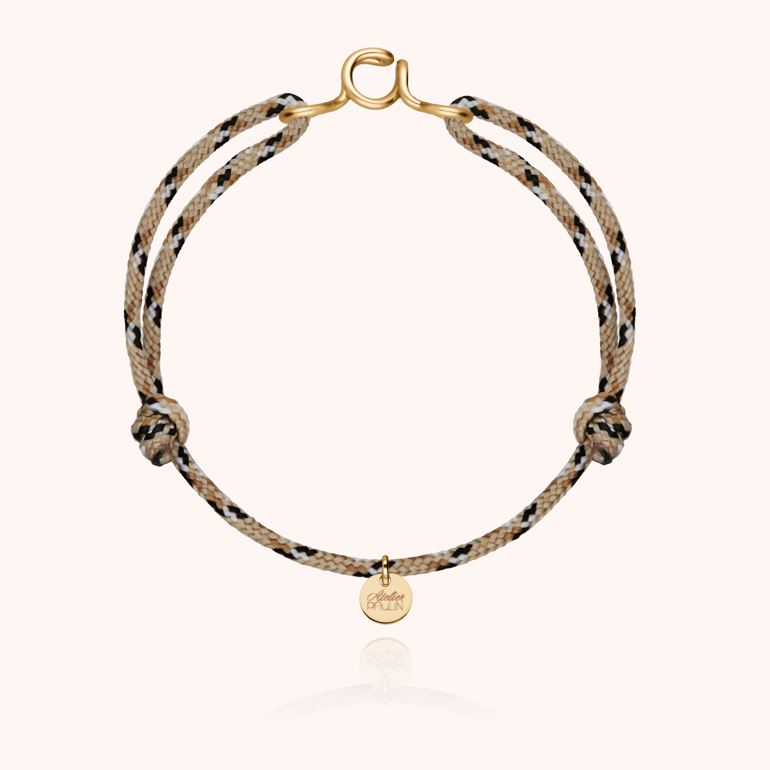 Knot cord bracelet for men. Personalised gold jewellery handcrafted in Paris by Atelier Paulin in 14K yellow gold-filled --colour_knot beige