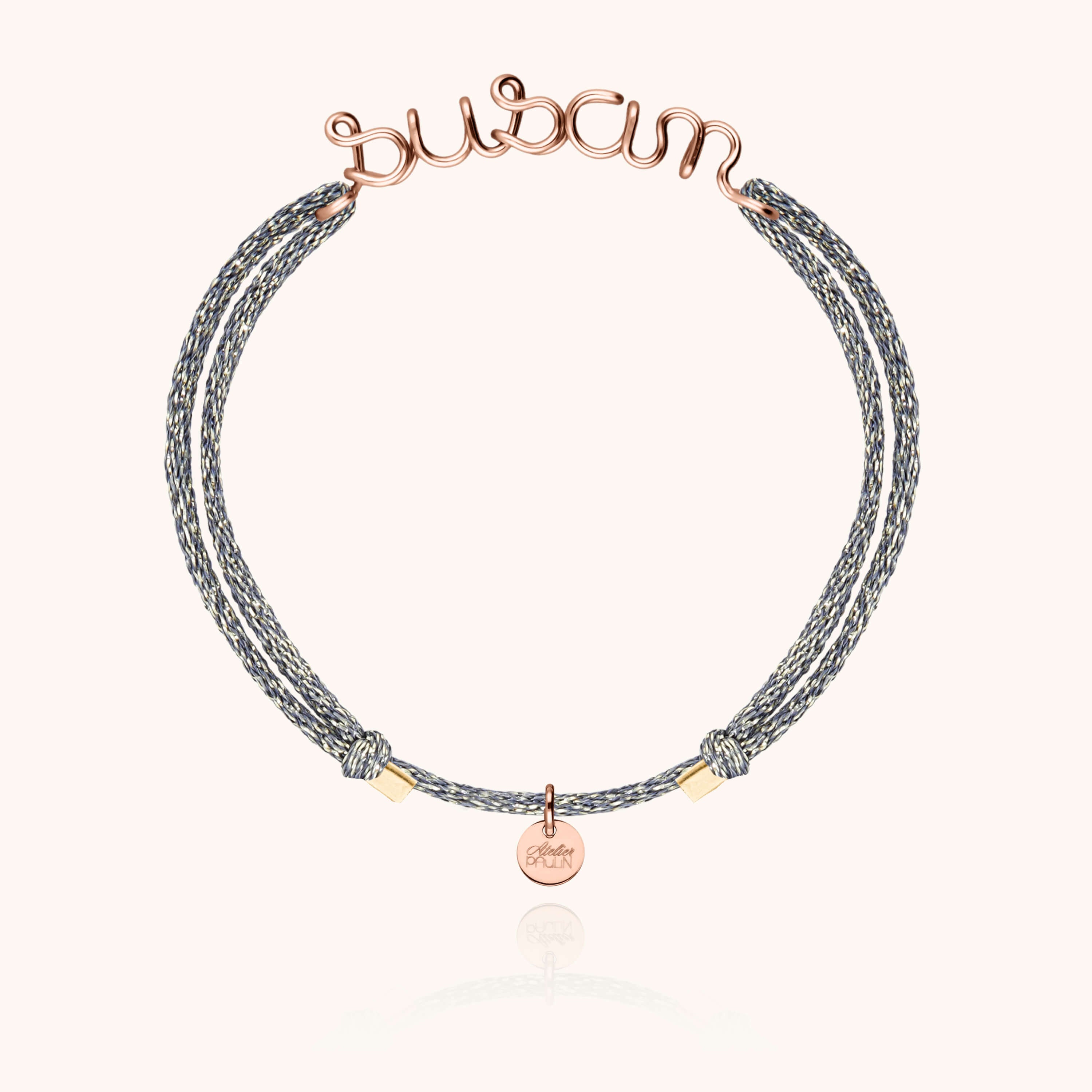 Lurex cord bracelet personalised name 14k rose gold-filled Atelier Paulin Australia --colour_ocean blue