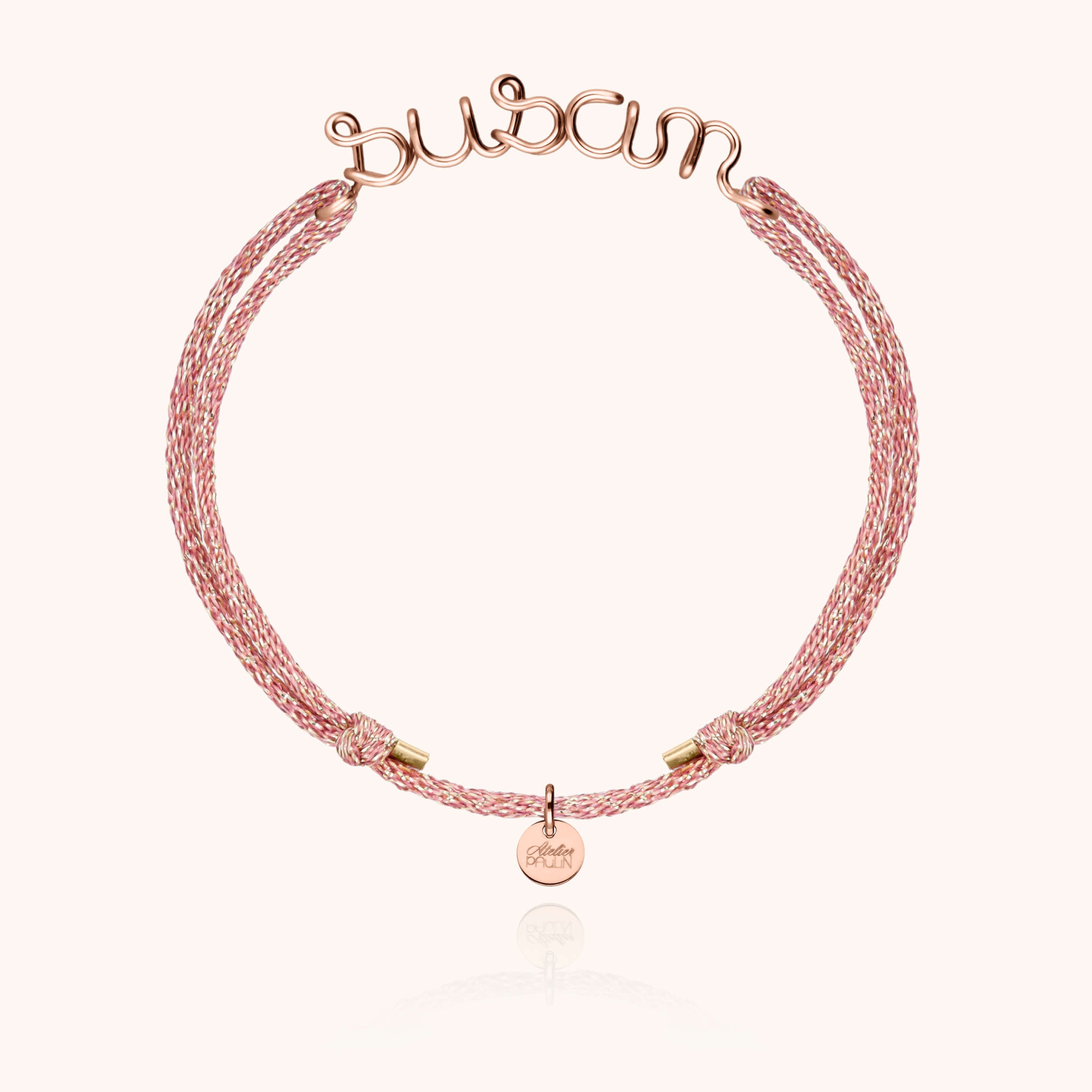 Lurex cord bracelet personalised name 14k rose gold-filled Atelier Paulin Australia --colour_rose bubblegum