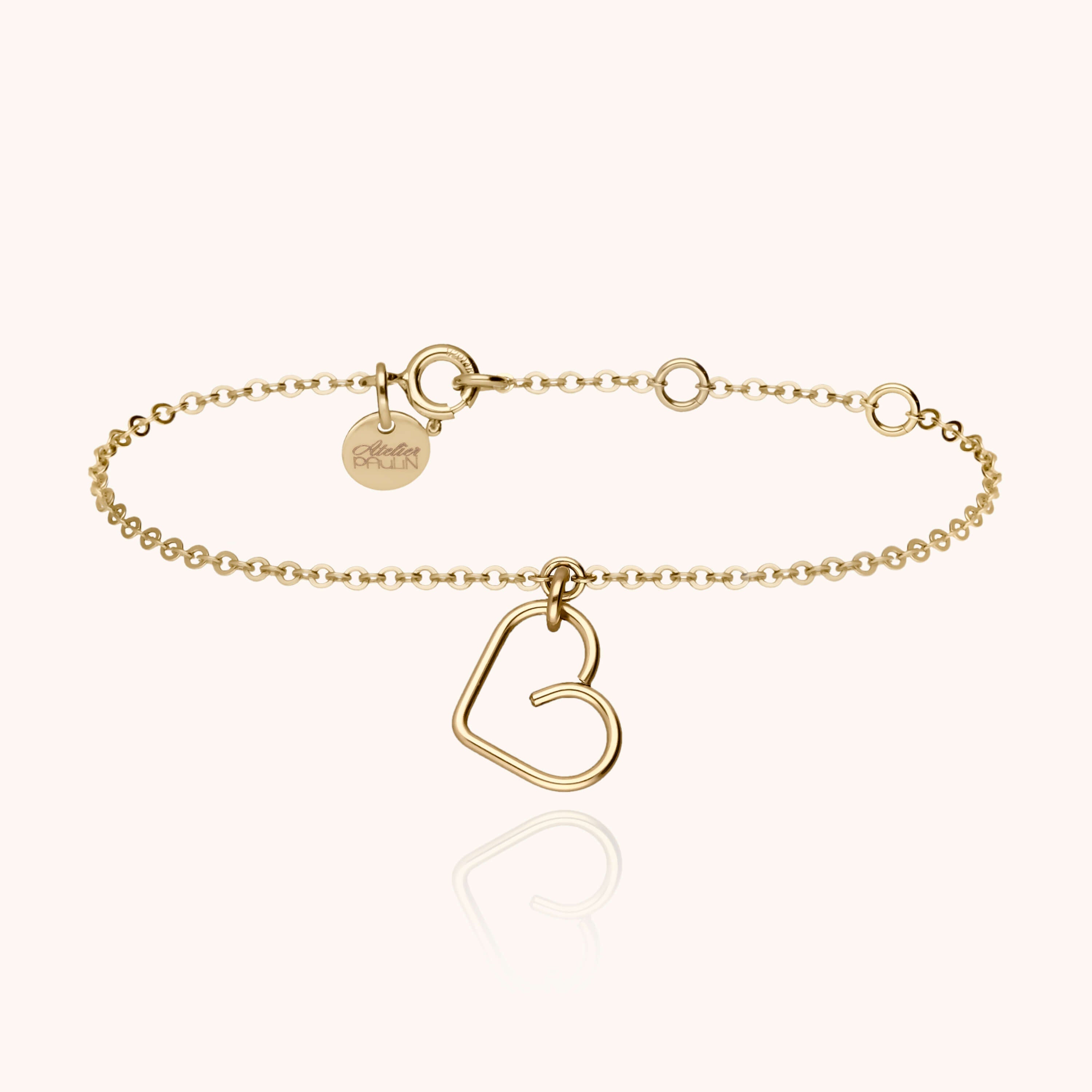 Lucky One Heart charm chain bracelet 14K yellow gold-filled handcrafted Atelier Paulin Australia