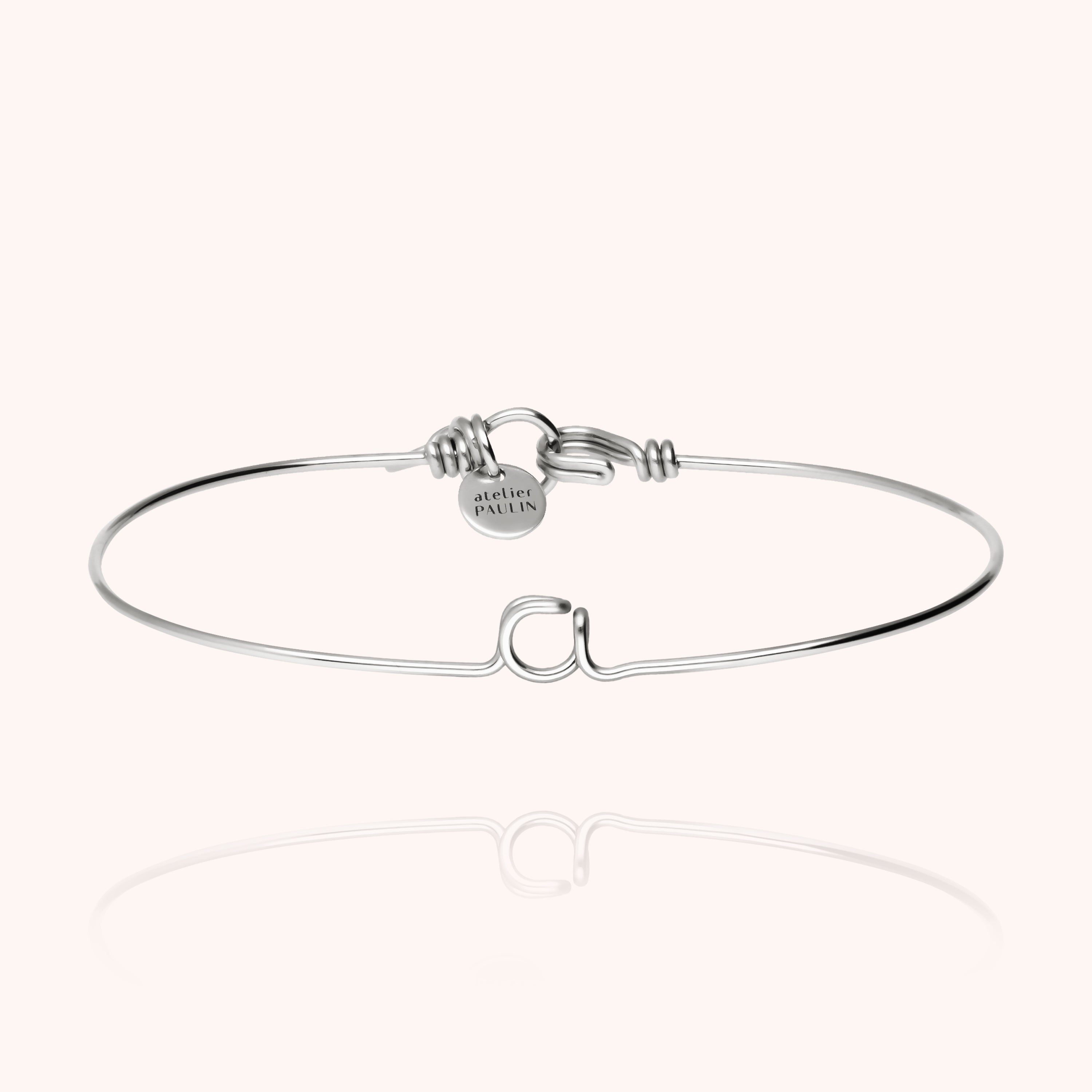 personalised initial bangle bracelet letter A silver jewellery handmade Atelier Paulin Australia