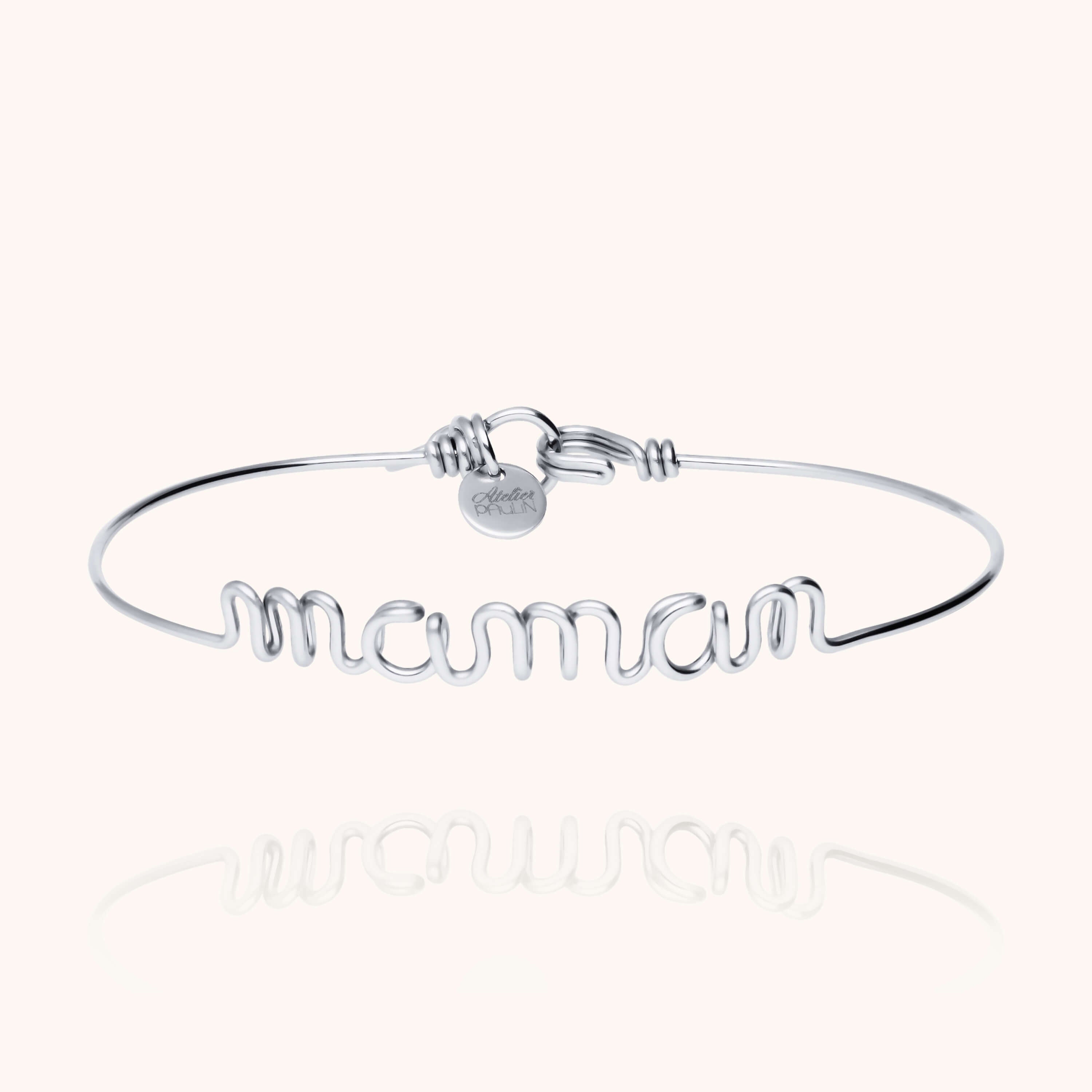 Original wire bracelet with french word maman mum 925 sterling silver handmade Atelier Paulin Australia