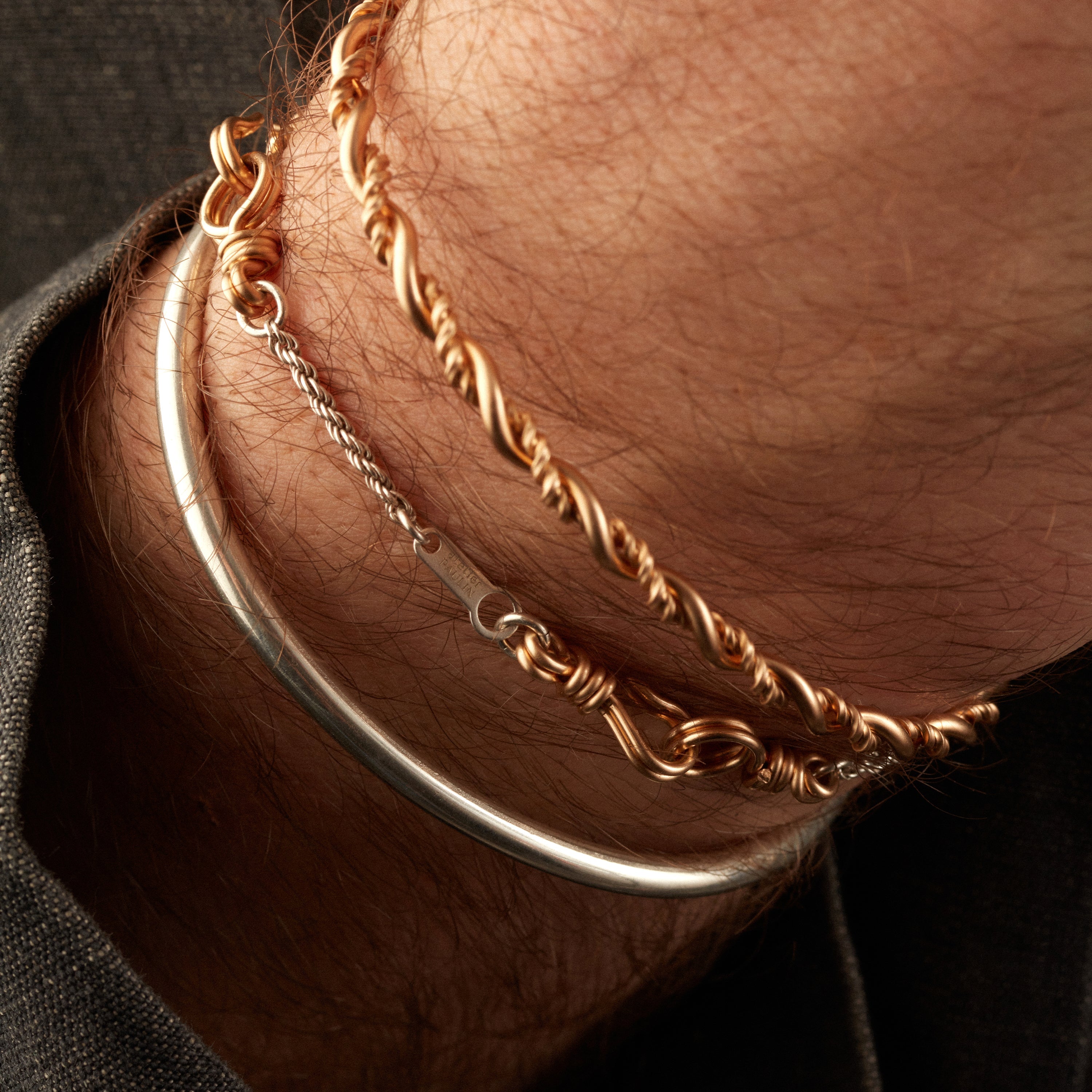 O Cube bangle silver worn on wrist jewellery stacking handmade Atelier Paulin Australia