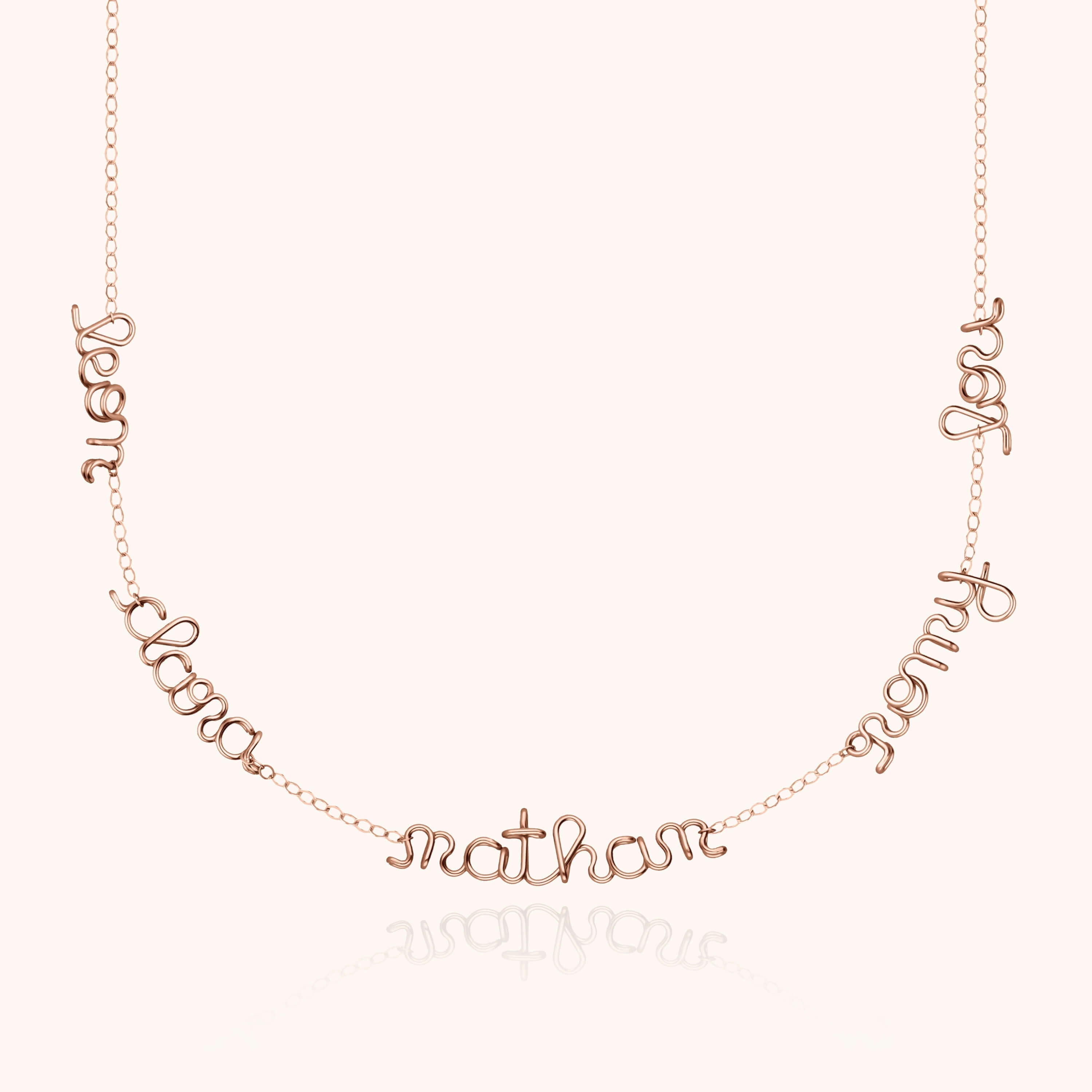 Mantra necklace multiple names words personalised on chain 14k rose gold-filled Atelier Paulin Australia