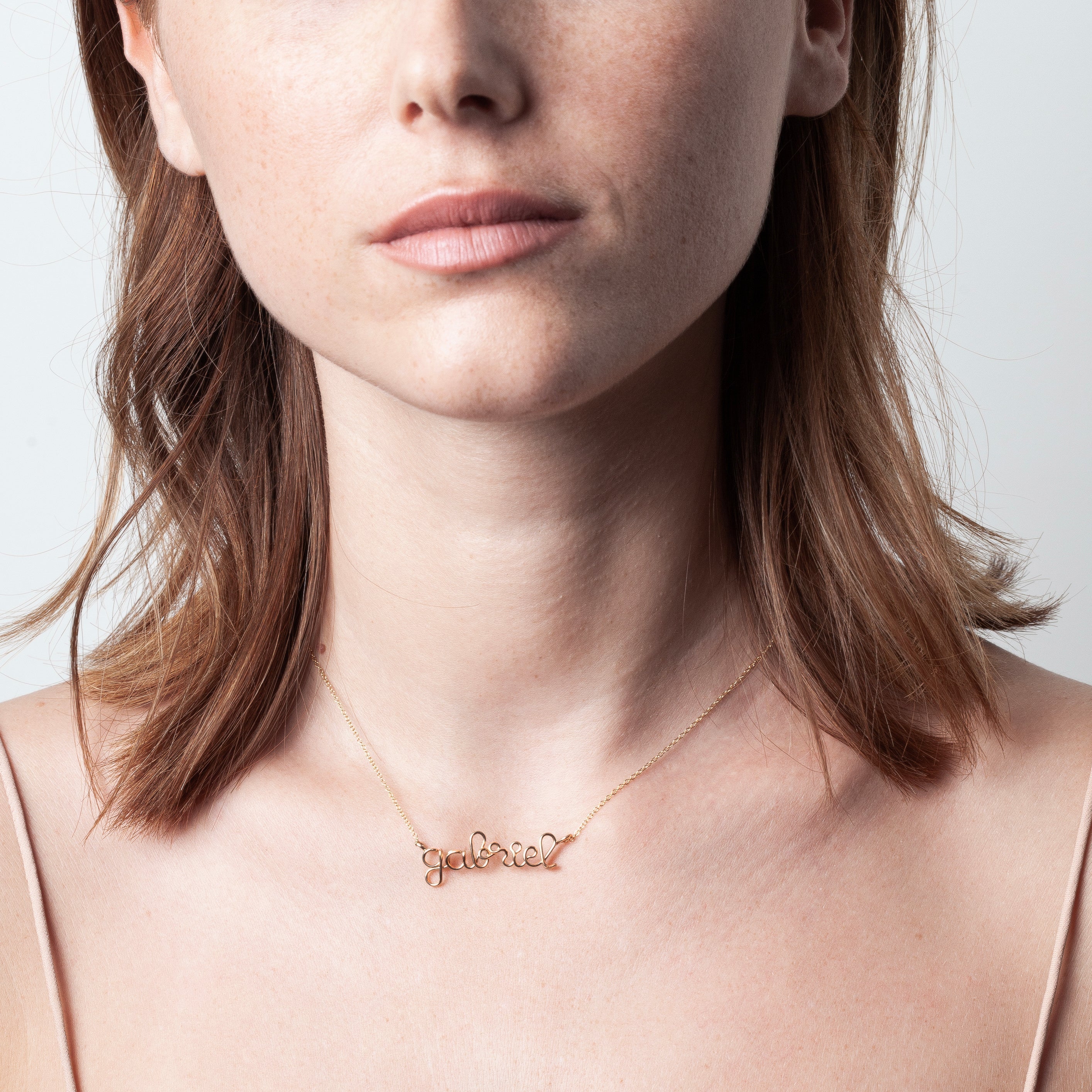 Richelieu chain necklace name personalisation yellow gold worn on neck Atelier Paulin Australia
