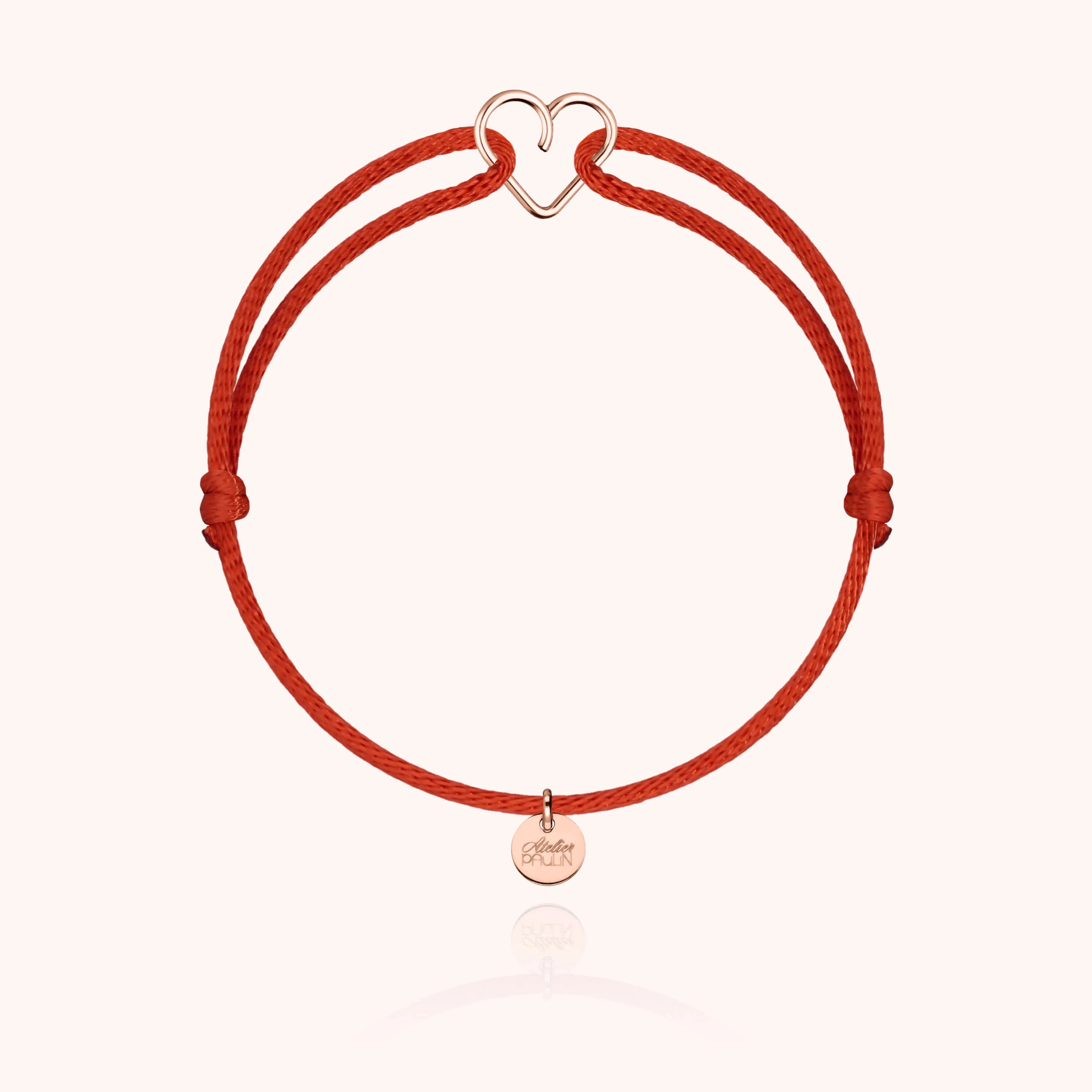 Mini heart shaped cord bracelet kids rose gold atelier paulin --colour_red