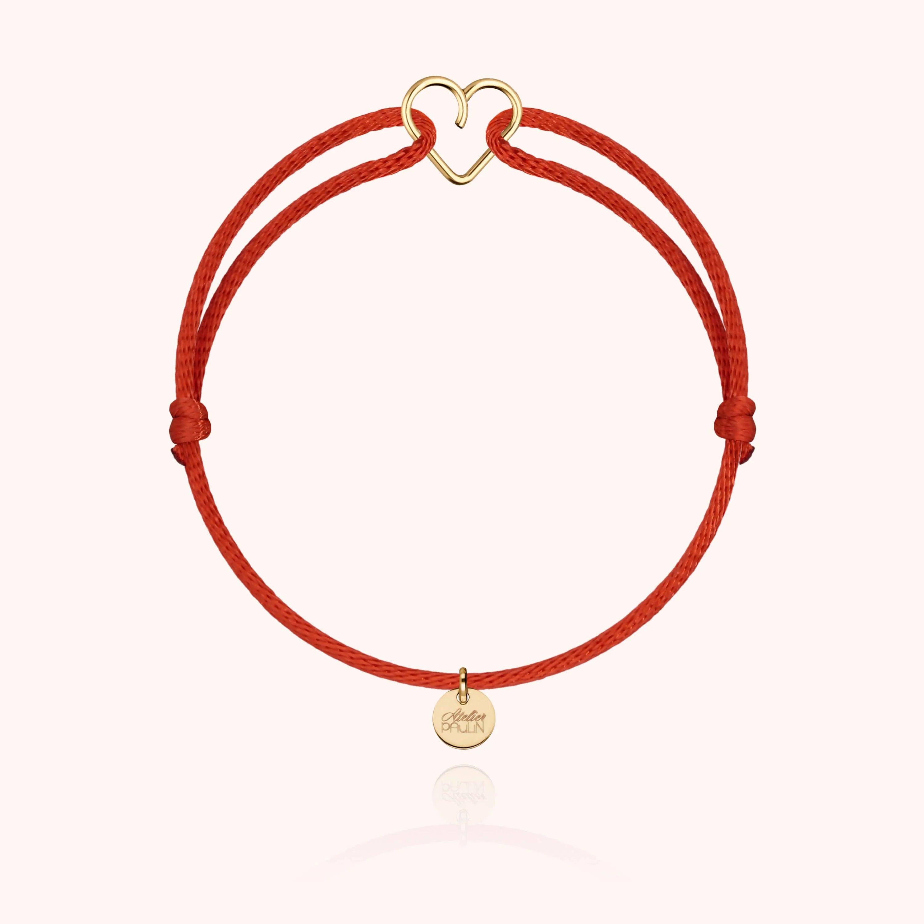 Mini heart shaped cord bracelet kids 14k yellow gold-filled atelier paulin --colour_red