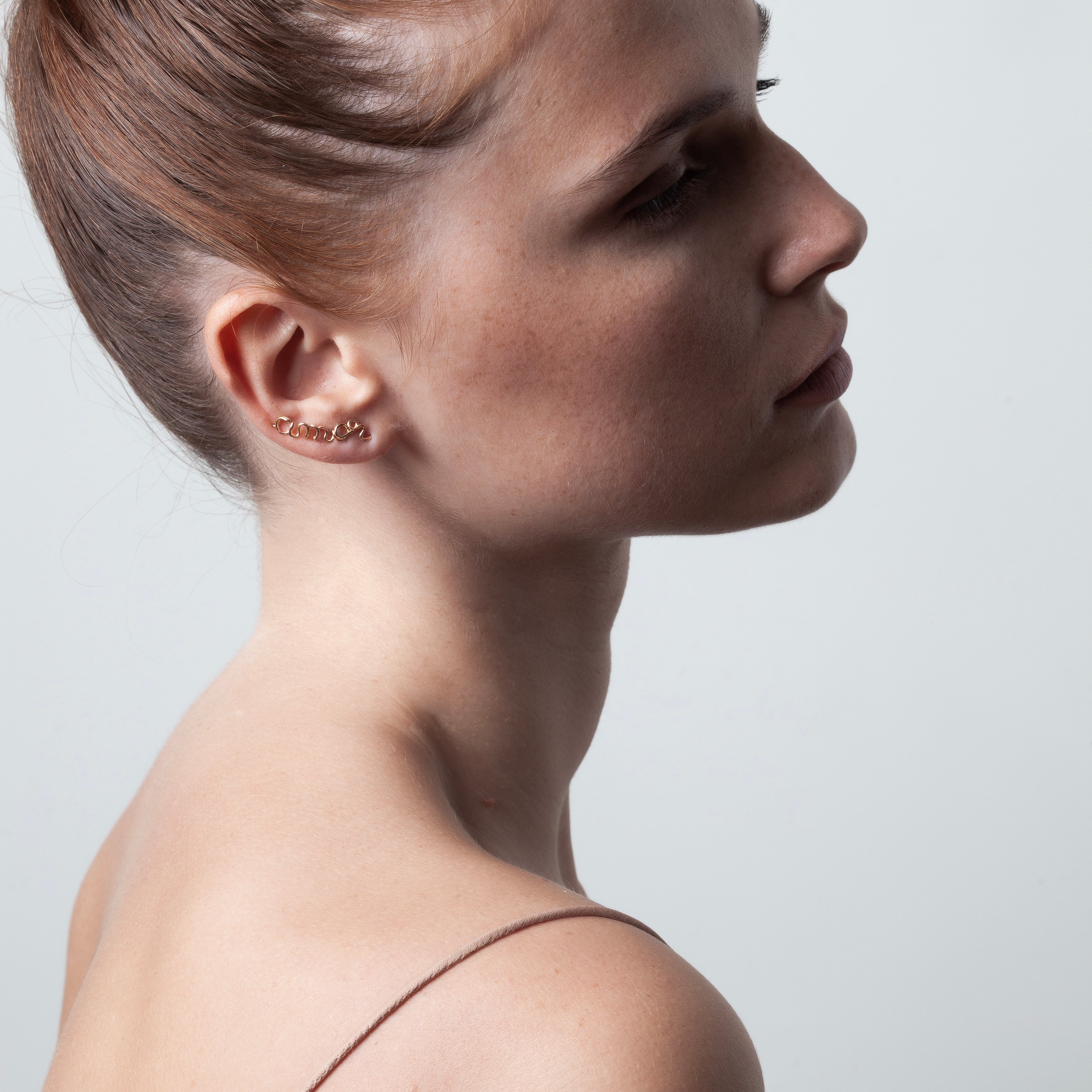 Original cuff earring personalised with name yellow gold worn on ear Atelier Paulin Australia