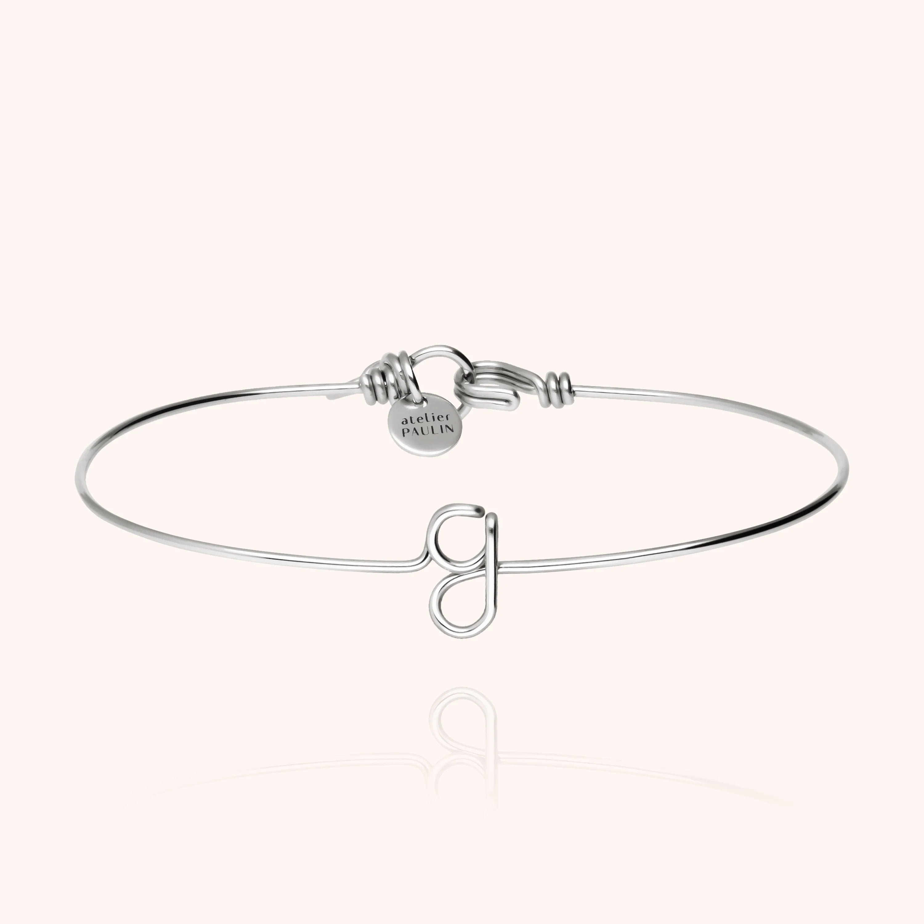 personalised initial bangle bracelet letter G silver jewellery handmade Atelier Paulin Australia