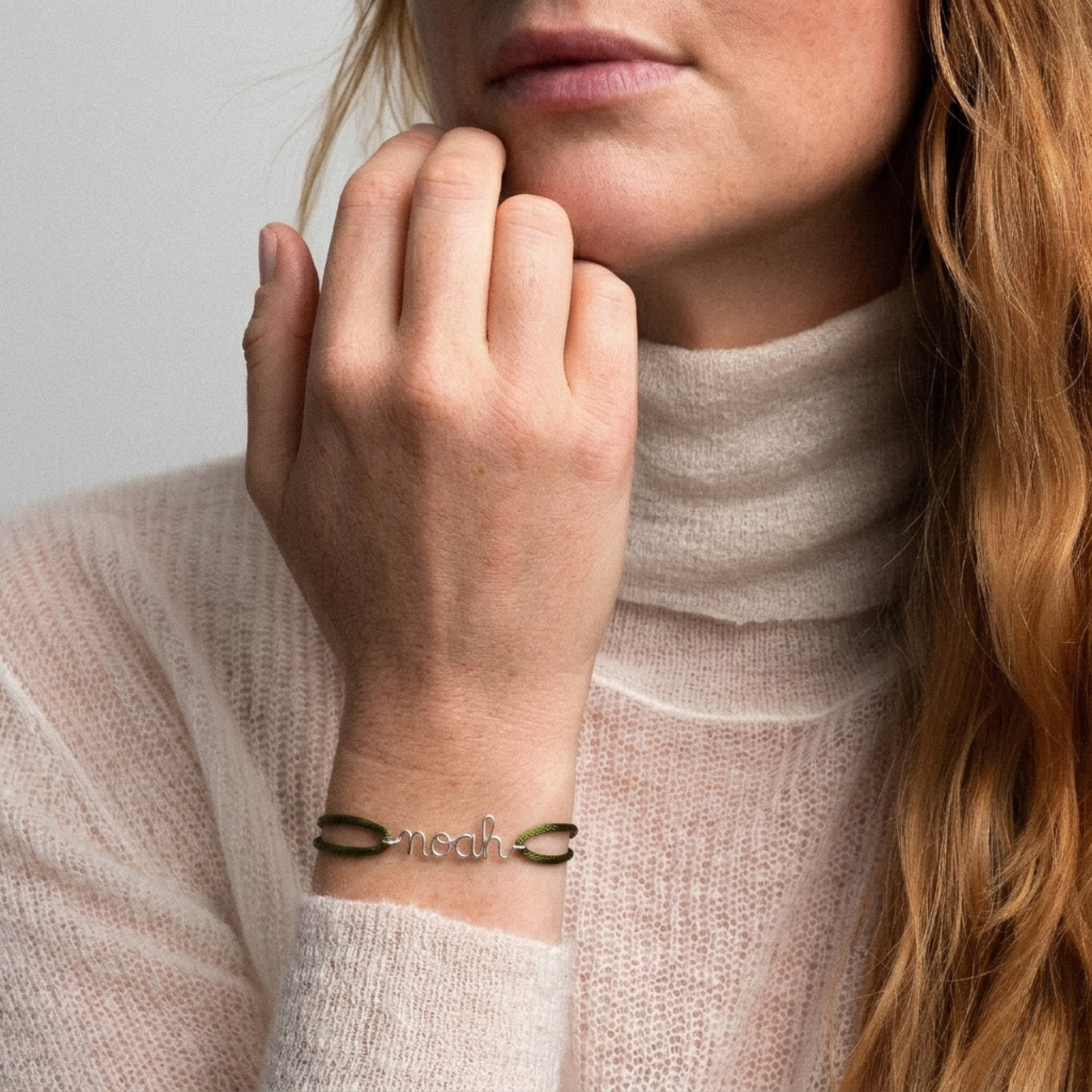 cord bracelet personalised name worn on wrist silver Atelier Paulin Australia