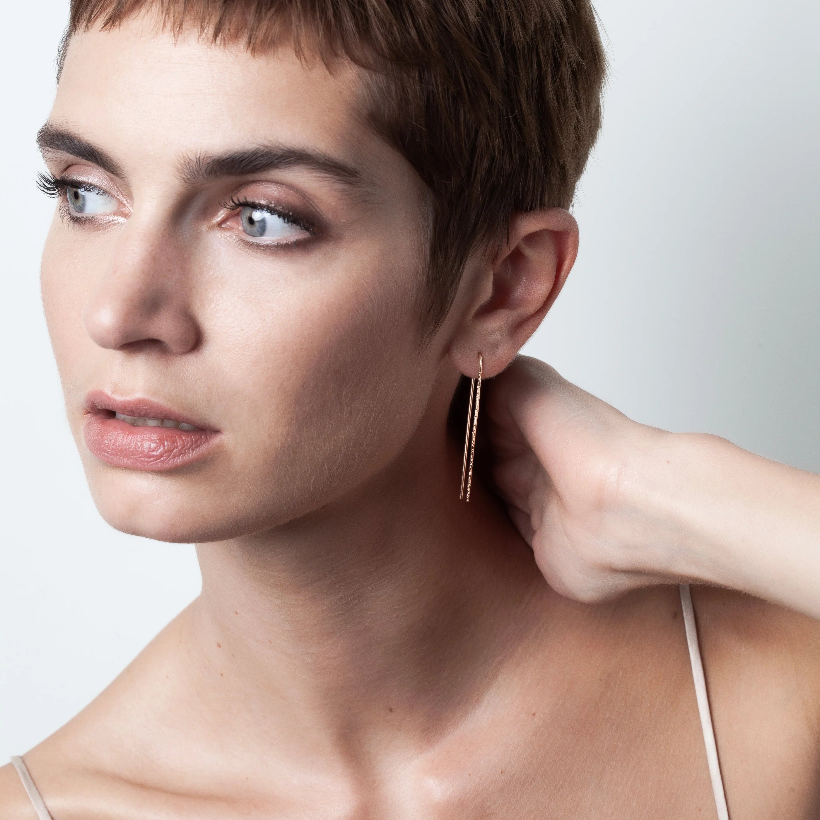 Daphné U ear cuff yellow gold Hammered finish worn on the ear handmade Atelier Paulin Australia