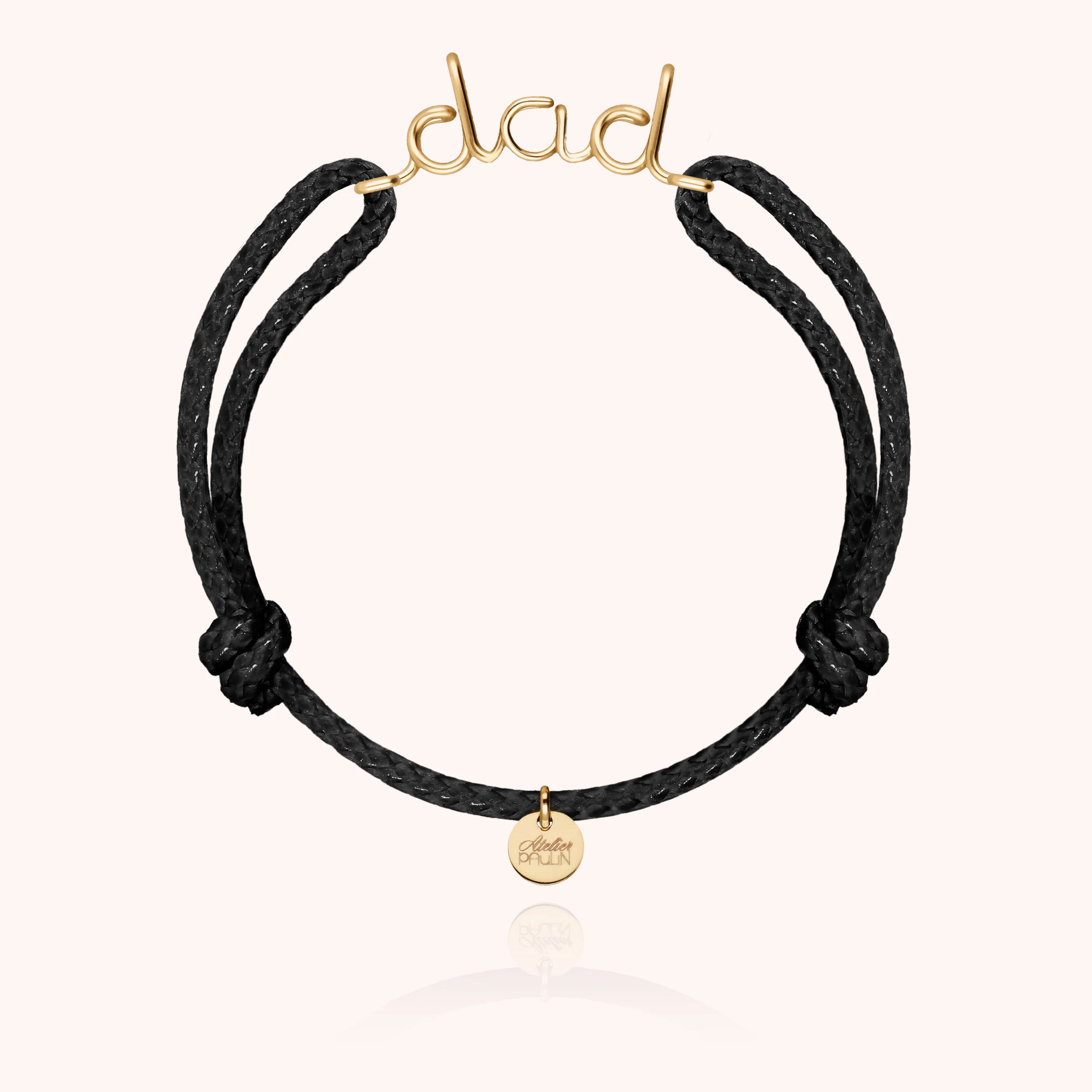 Dad cord bracelet for him. Men's jewellery handcrafted in Paris by Atelier Paulin from 14k gold-flled --colour_black