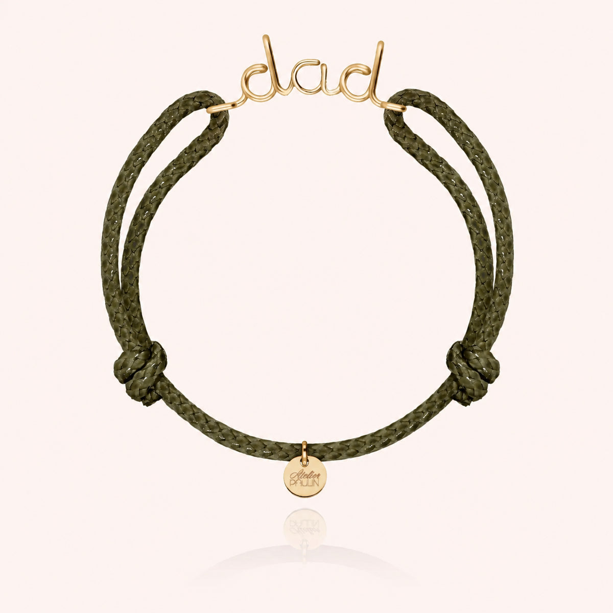 Dad cord bracelet for him. Men's jewellery handcrafted in Paris by Atelier Paulin from 14k gold-filled --colour_khaki