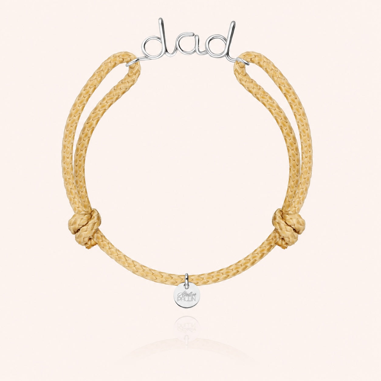 Dad cord bracelet for him. Men's jewellery handcrafted in Paris by Atelier Paulin from sterling silver --colour_nude