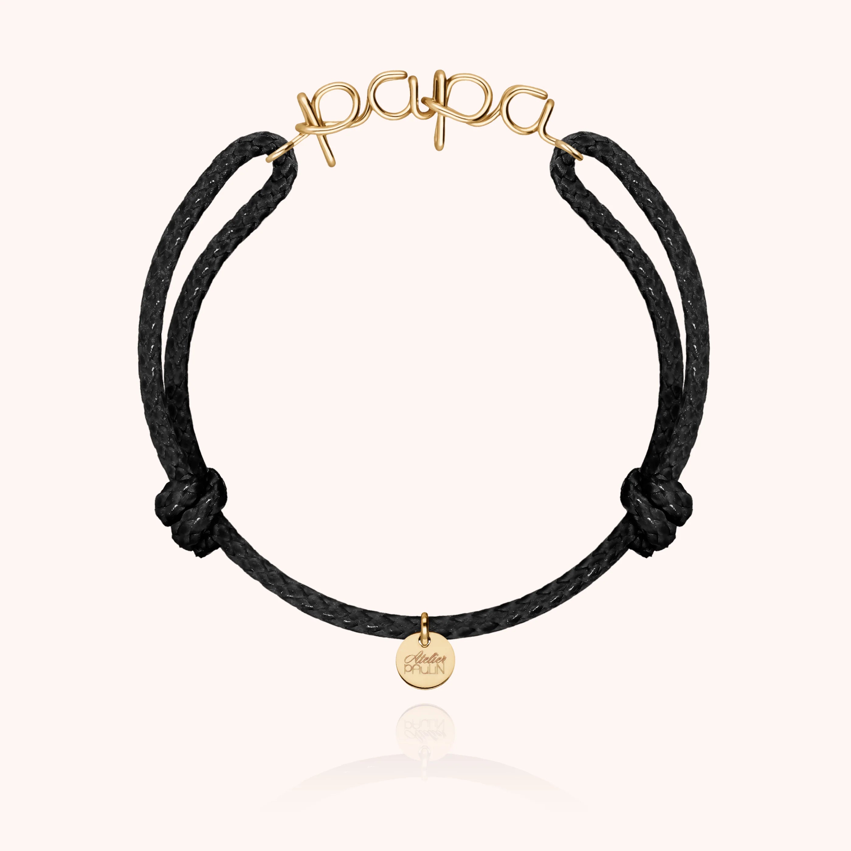 Papa cord bracelet for men. Men's jewellery handcrafted in Paris by Atelier Paulin in 14k yellow gold-filled --colour_black