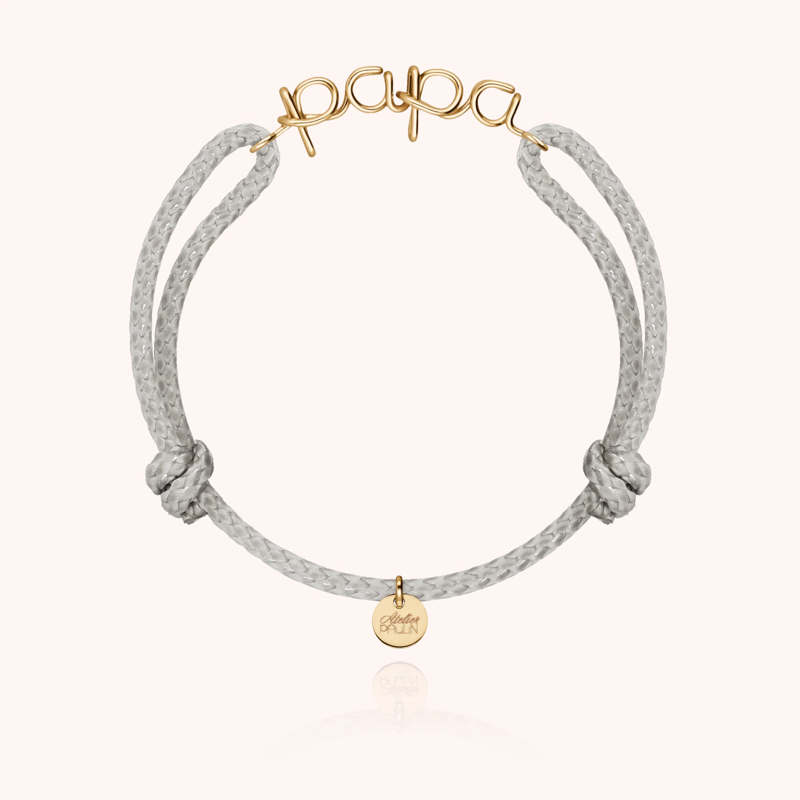 Papa cord bracelet for men. Men's jewellery handcrafted in Paris by Atelier Paulin in 14k yellow gold-filled --colour_grey