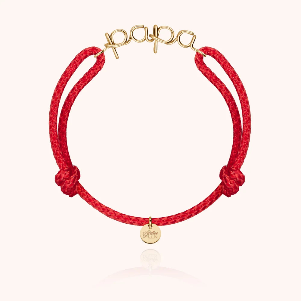 Papa cord bracelet for men. Men's jewellery handcrafted in Paris by Atelier Paulin in 14k yellow gold-filled --colour_red