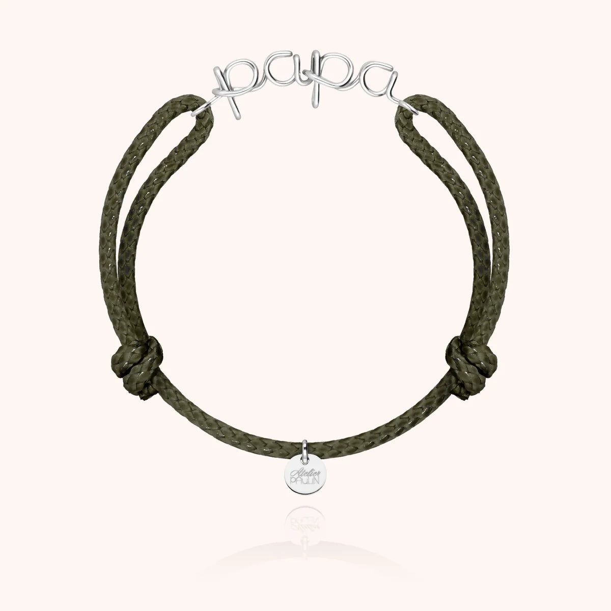 Papa cord bracelet for men. Gold jewellery handcrafted in Paris by Atelier Paulin in sterling silver --colour_khaki