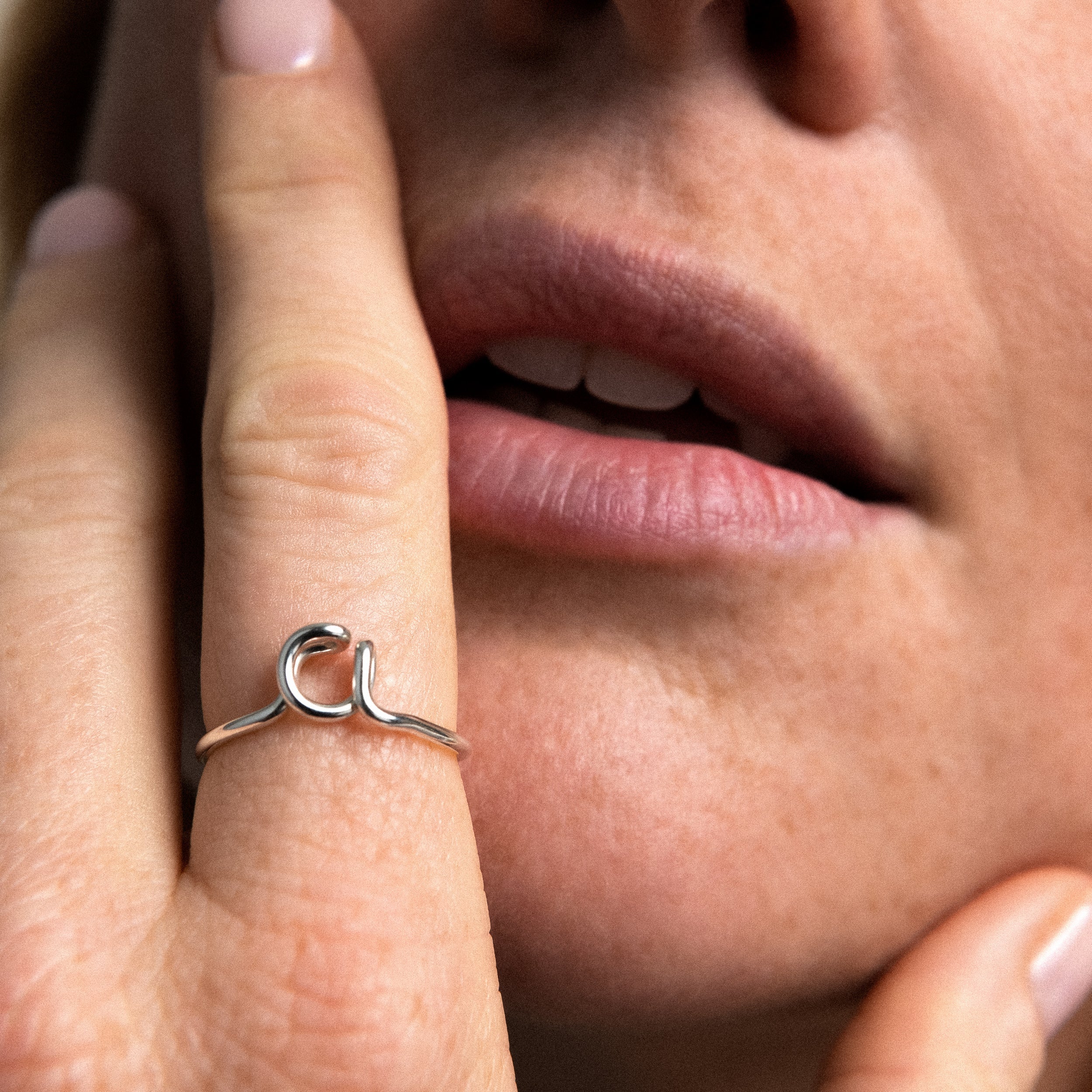 Original ring with initials letter a silver on finger Atelier Paulin Australia