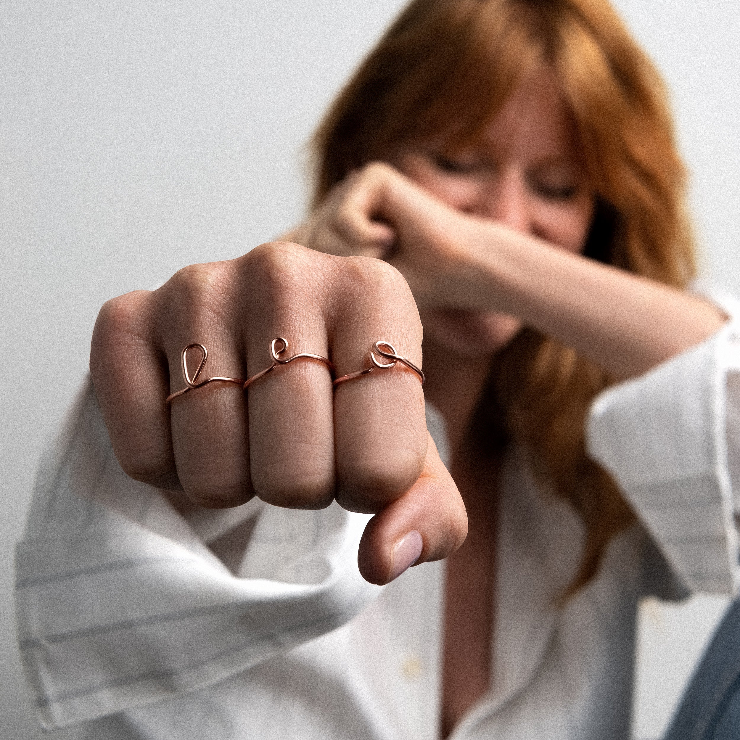 Original ring with initials letter a personalisation rose gold finger stacking Atelier Paulin Australia