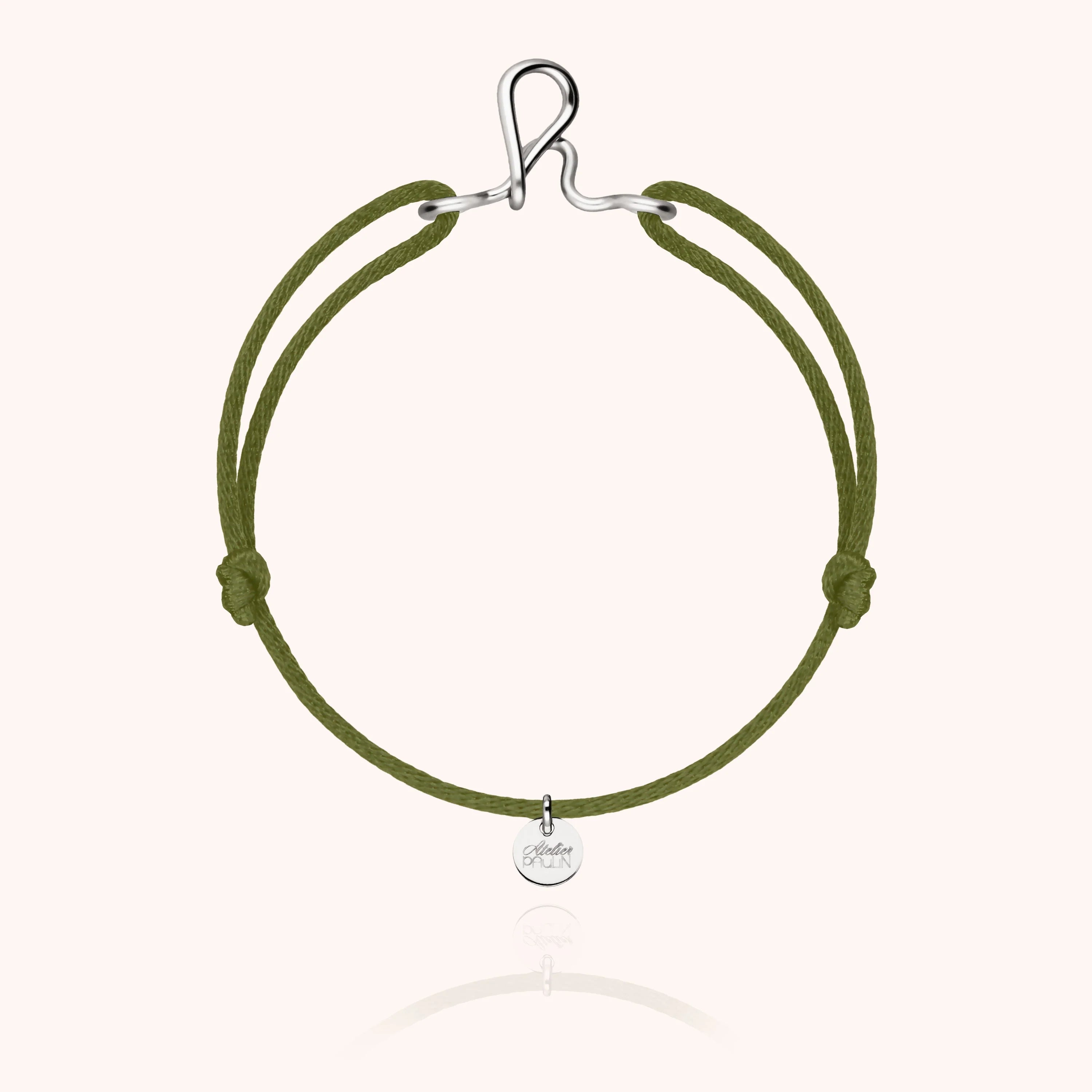 silk cord bracelet personalised letter initial silver atelier paulin --colour_khaki