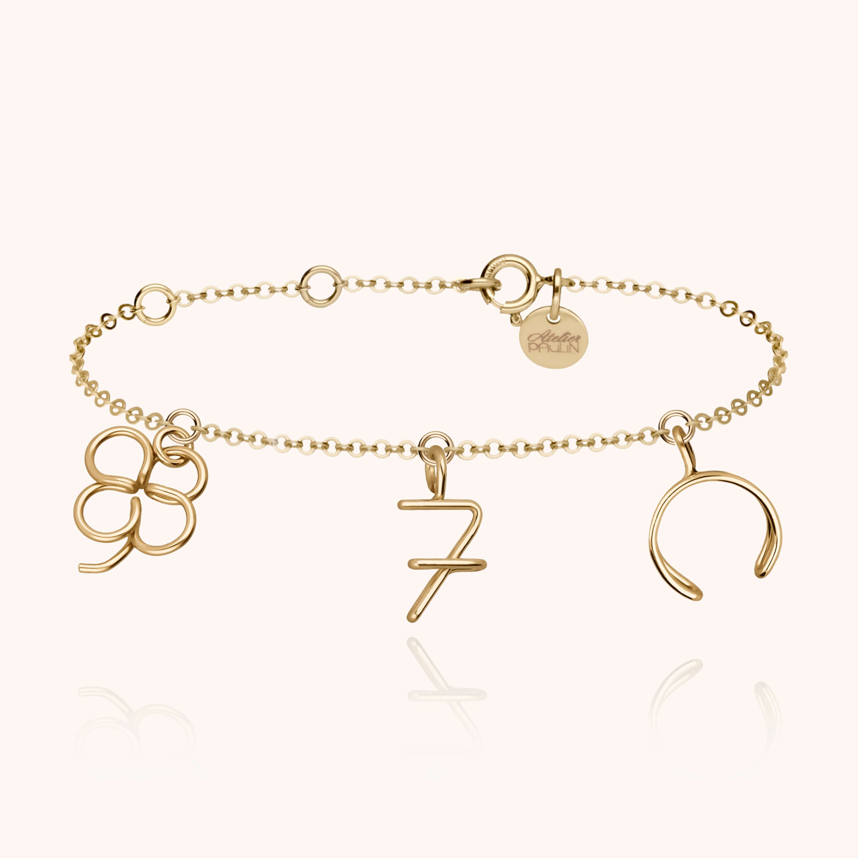 Wish Me Luck charms bracelet on chain 14k yellow gold-filled handcrafted Atelier Paulin Australia