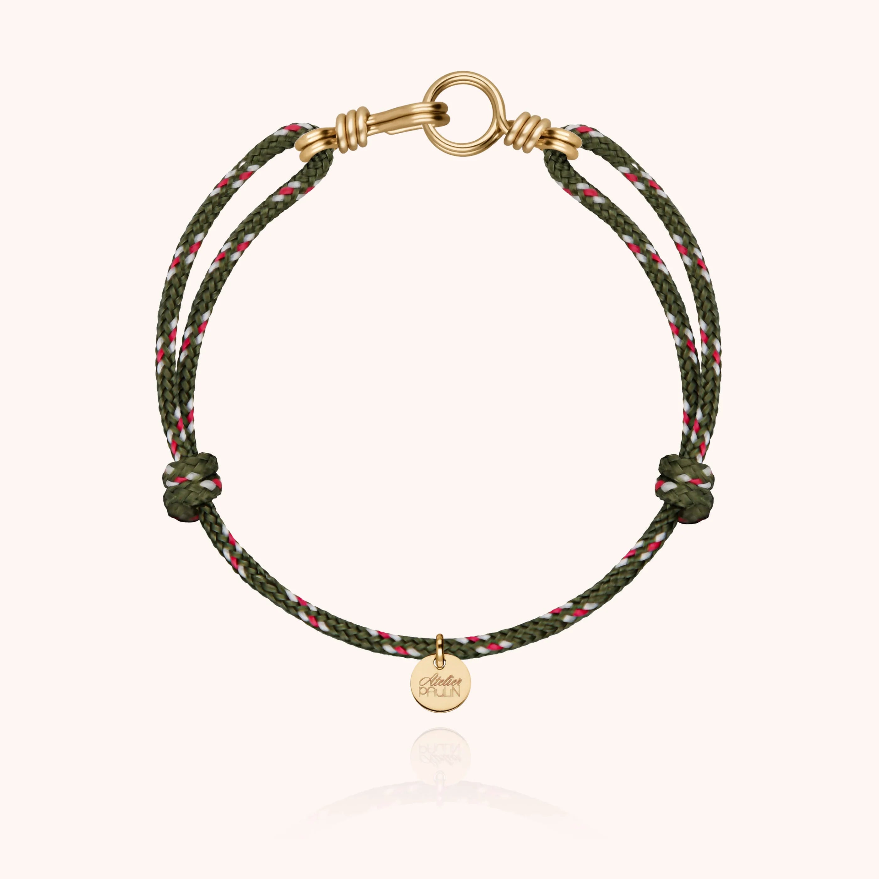 Cord bracelet for men Attache moi - handcrafted in Paris by Atelier Paulin in 14K yellow gold-filled --colour_knot khaki