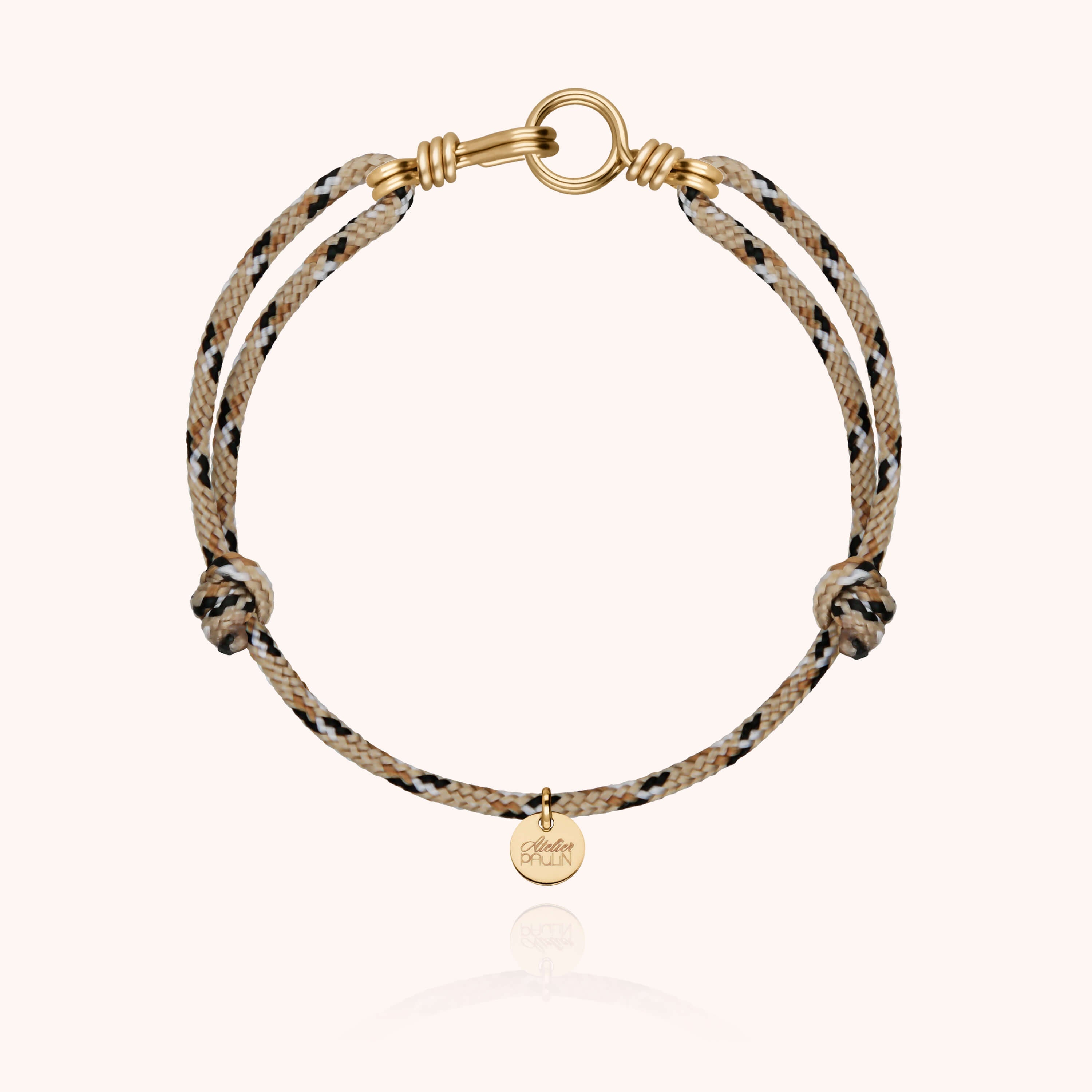 Cord bracelet for men Attache moi - handcrafted in Paris by Atelier Paulin in 14K yellow gold-filled --colour_knot beige