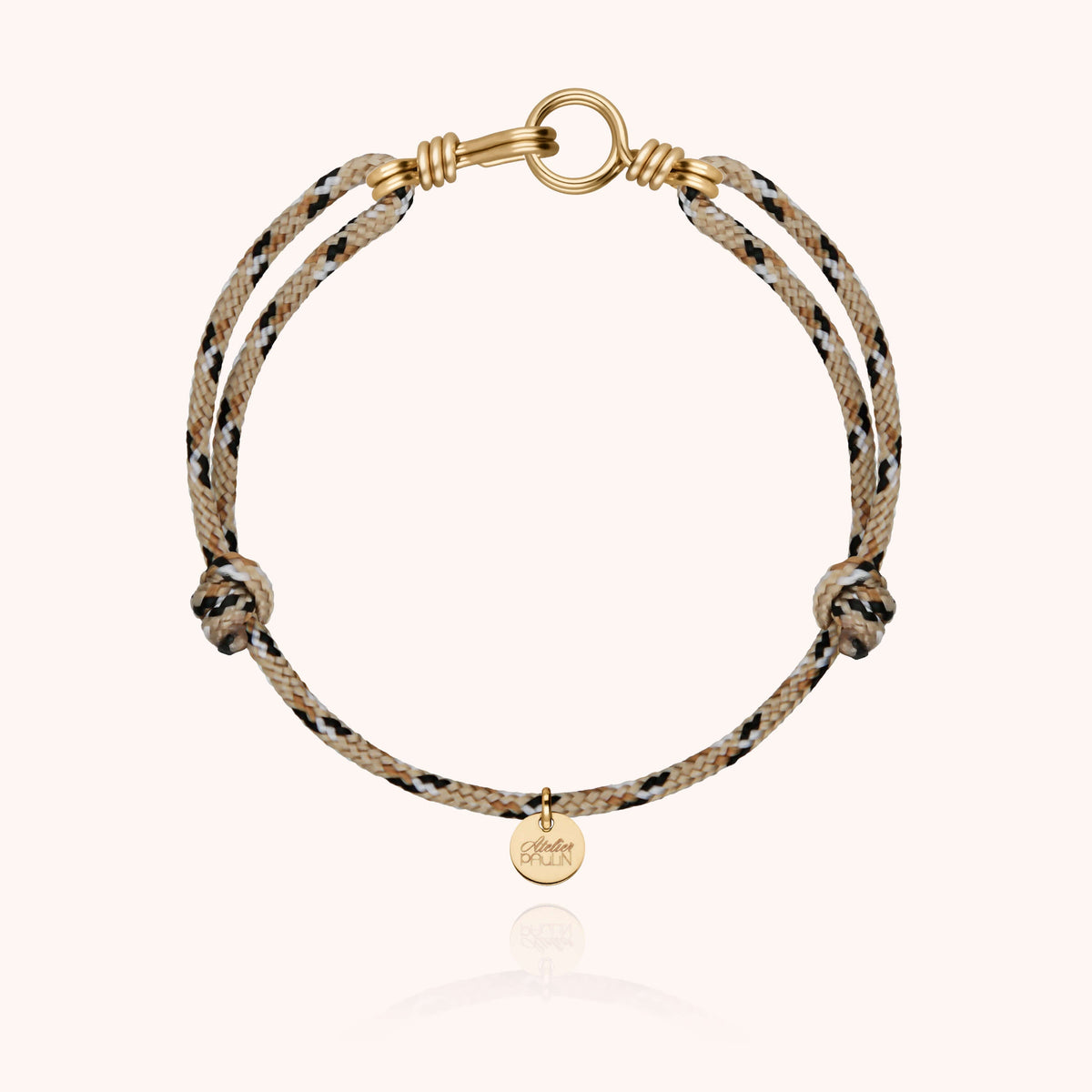 Cord bracelet for men Attache moi - handcrafted in Paris by Atelier Paulin in 14K yellow gold-filled --colour_knot beige