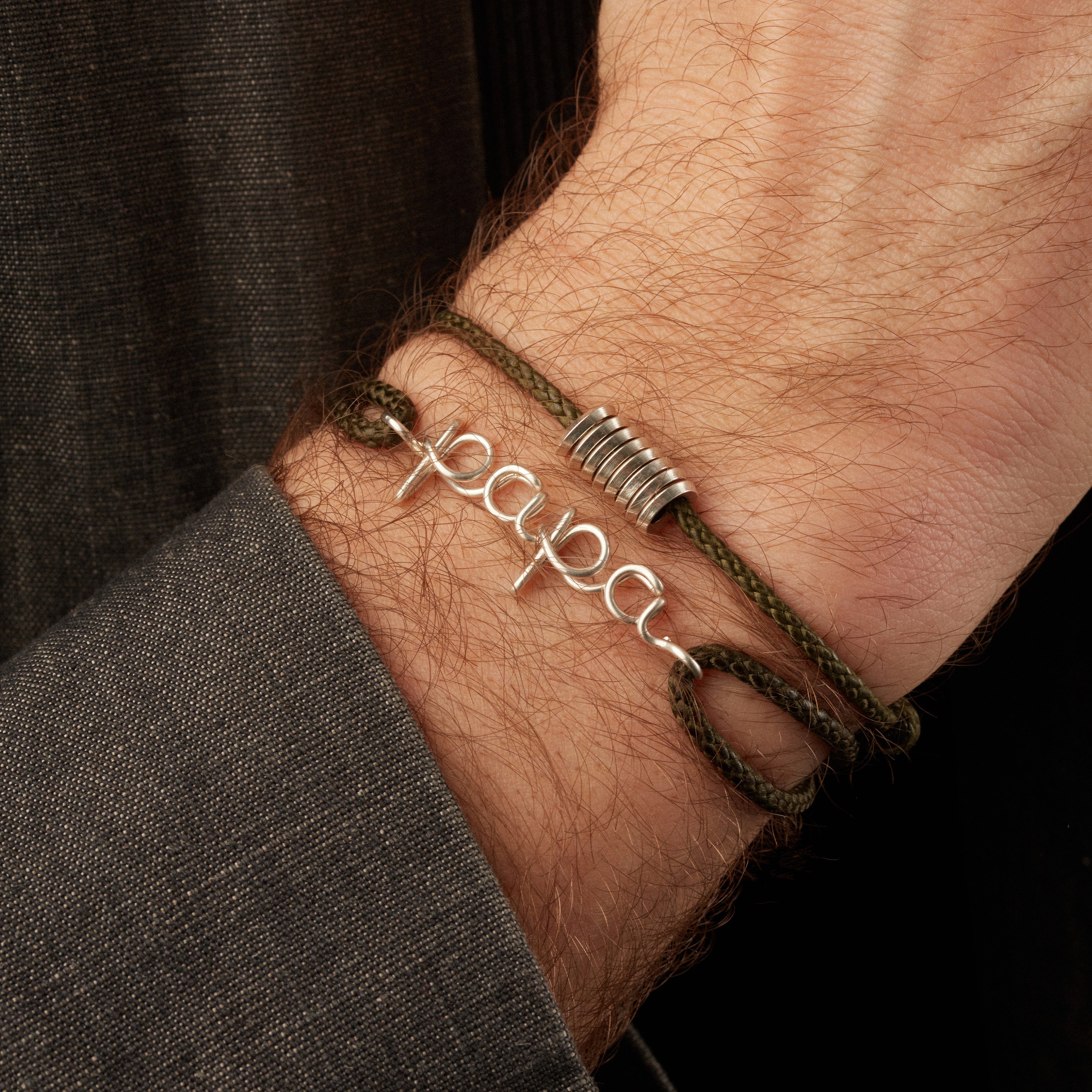 Men's jewellery silver cord bracelet handcrafted in Paris by Atelier Paulin Australia