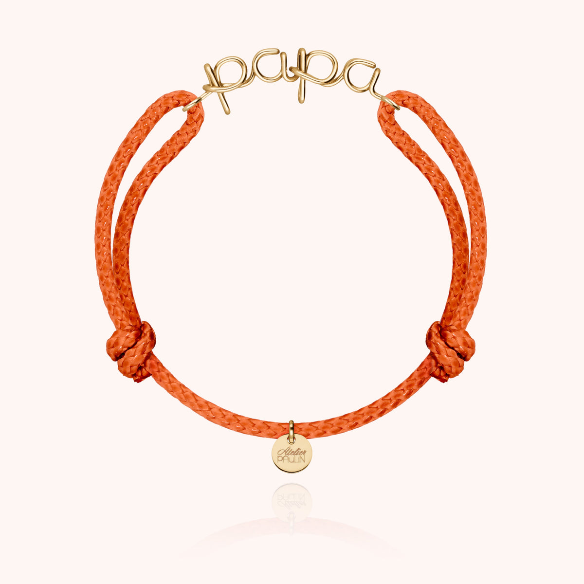 Papa cord bracelet for men. Men's jewellery handcrafted in Paris by Atelier Paulin in 14k yellow gold-filled --colour_orange