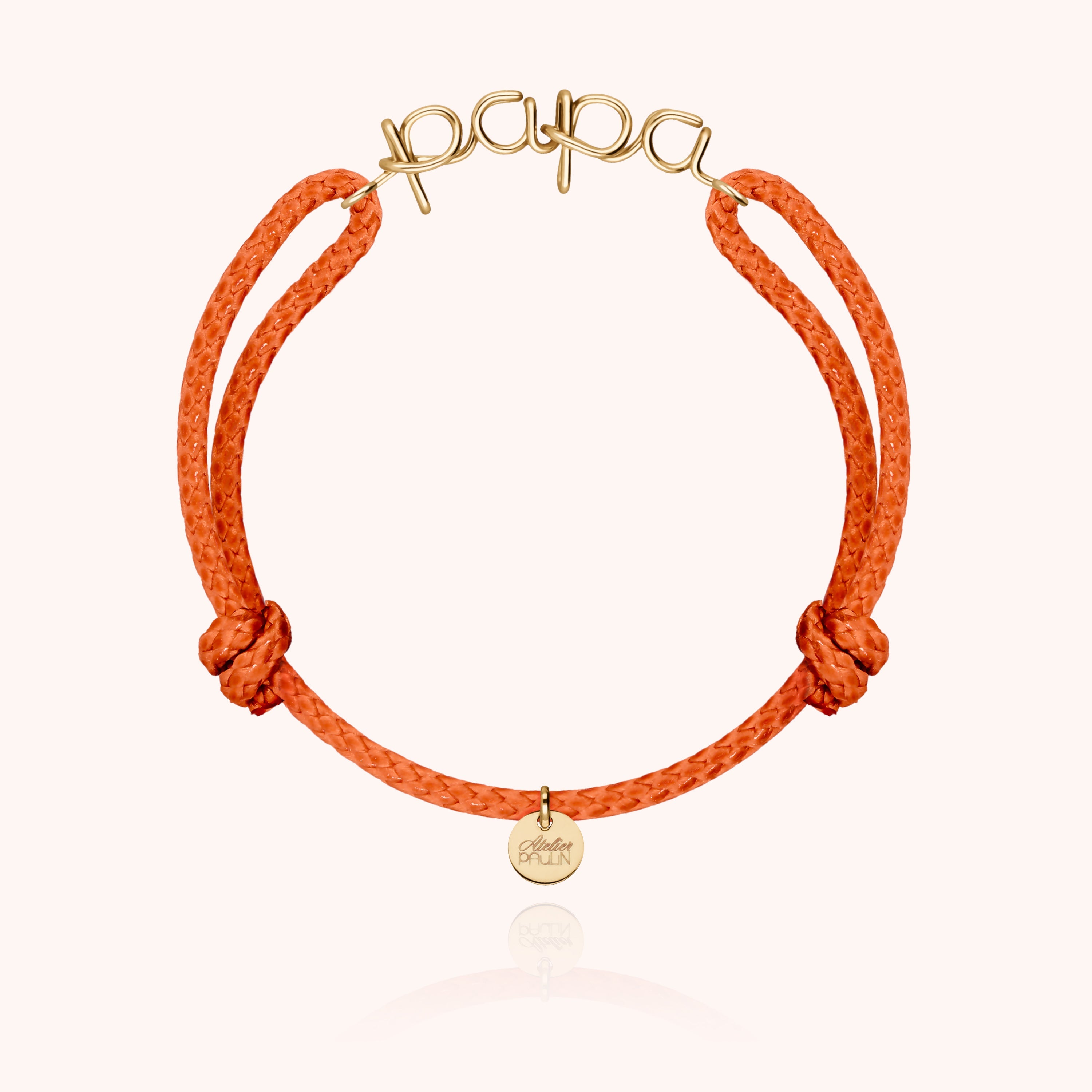 Papa cord bracelet for men. Men's jewellery handcrafted in Paris by Atelier Paulin in 14k yellow gold-filled --colour_orange