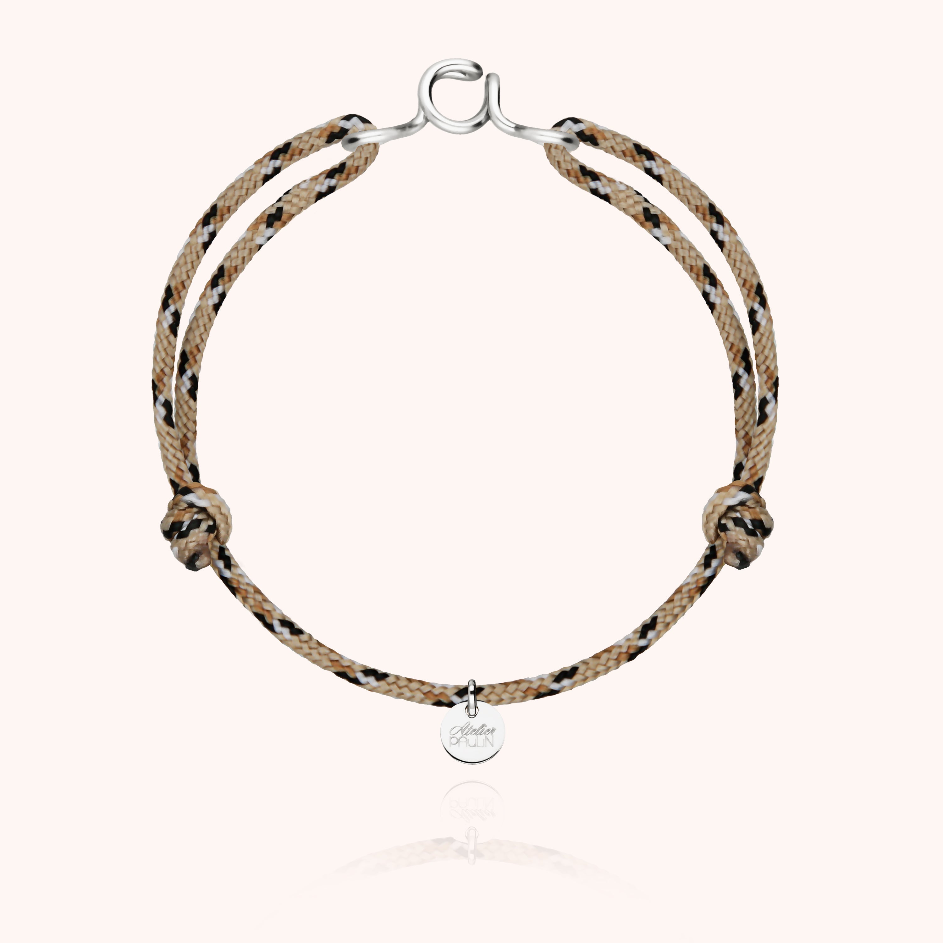 Knot cord bracelet for men. Personalised jewellery handcrafted in Paris by Atelier Paulin in sliver --colour_knot beige