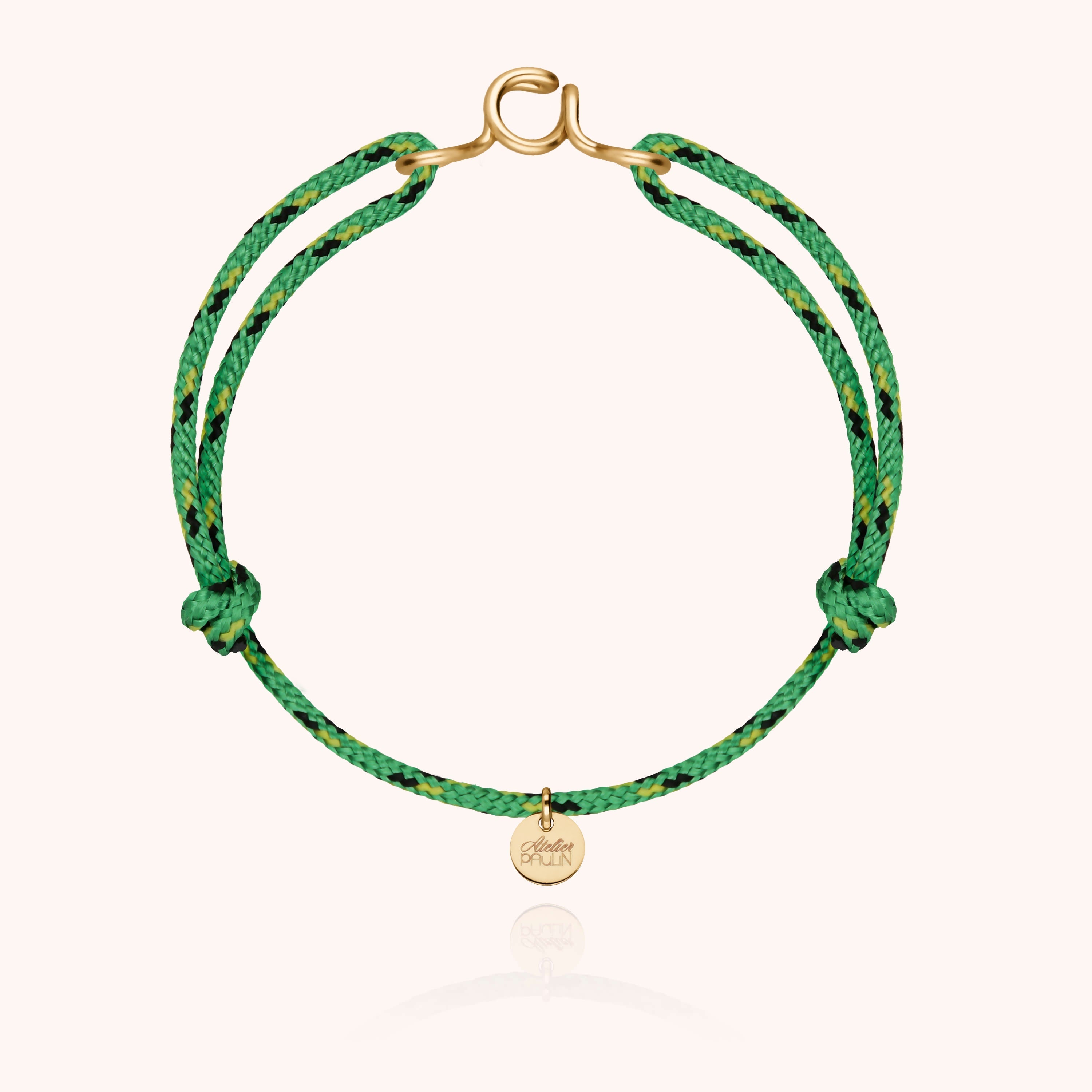 Cord bracelet for men. Personalised gold jewellery handcrafted in Paris by Atelier Paulin in 14K yellow gold-filled --colour_knot green