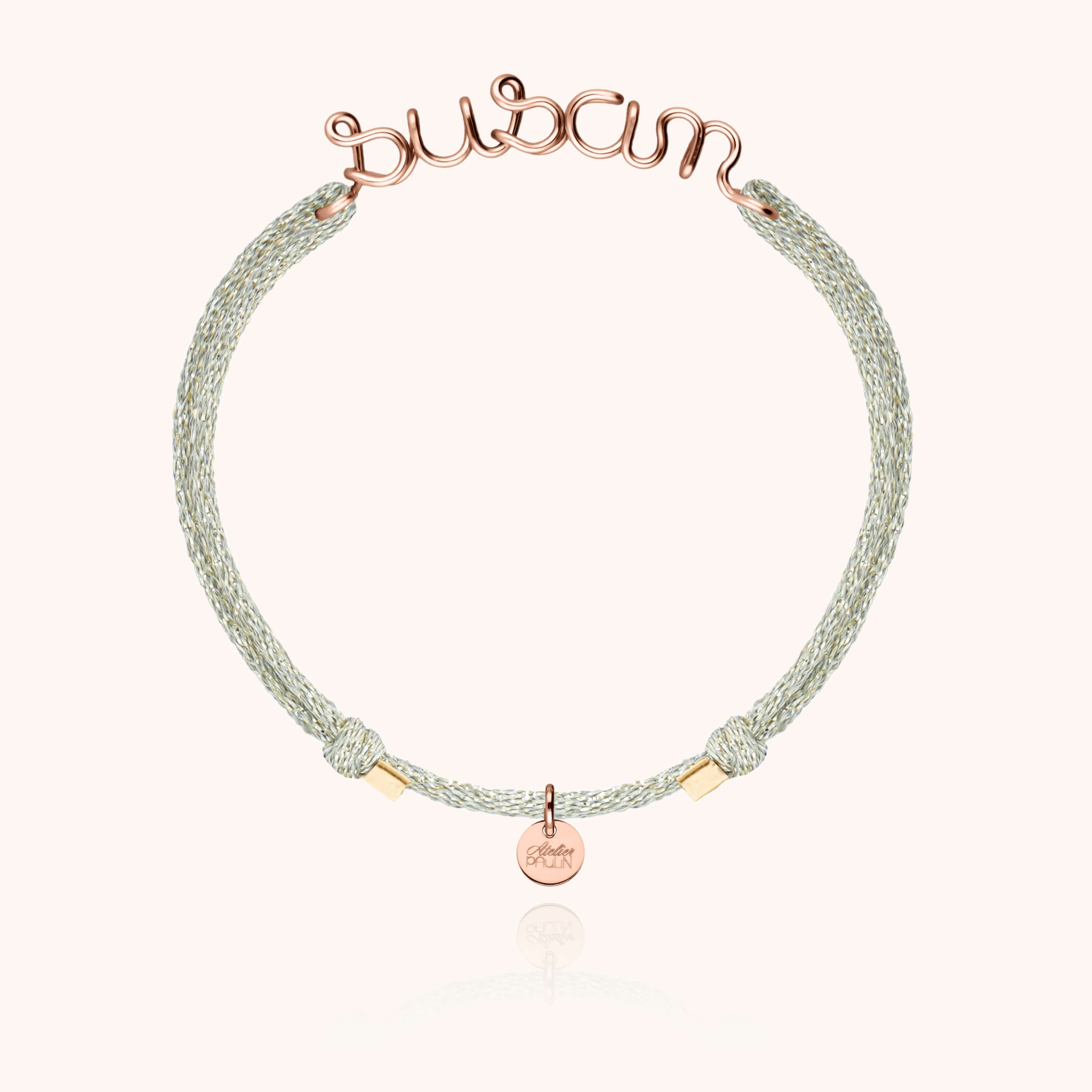 Lurex cord bracelet personalised name 14k rose gold-filled Atelier Paulin Australia --colour_light green