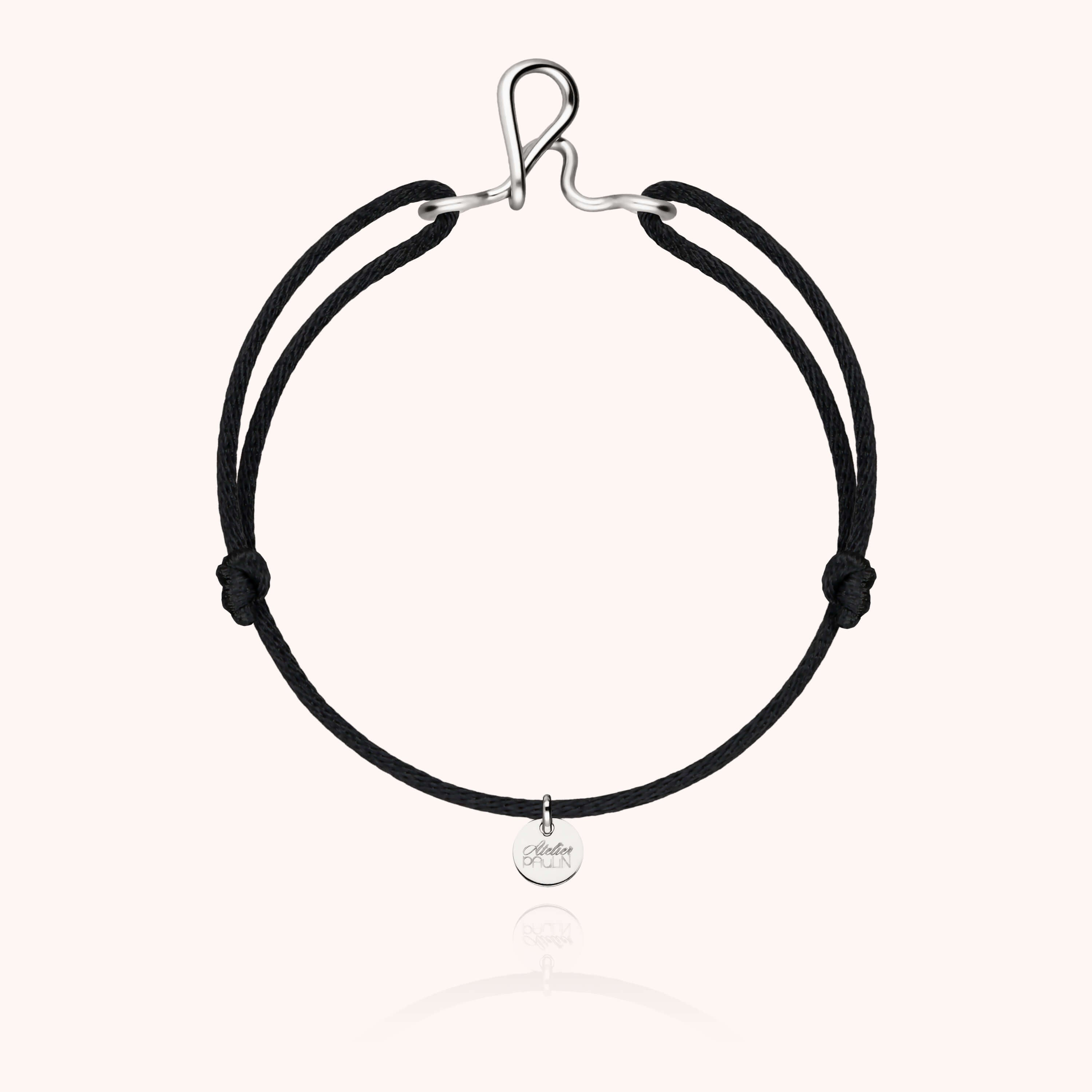 silk cord bracelet personalised letter initial silver atelier paulin --colour_black