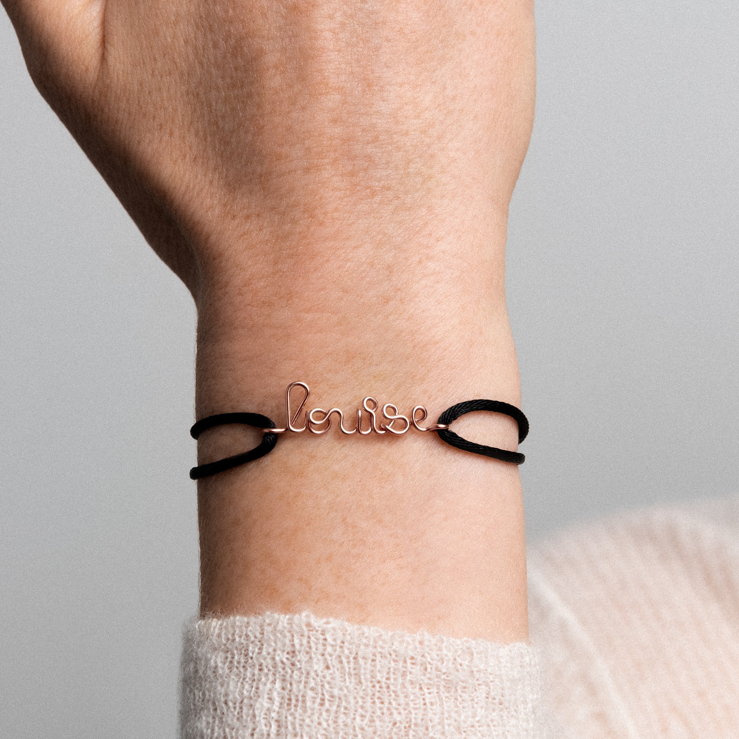 cord bracelet personalised name worn on wrist rose gold Atelier Paulin Australia