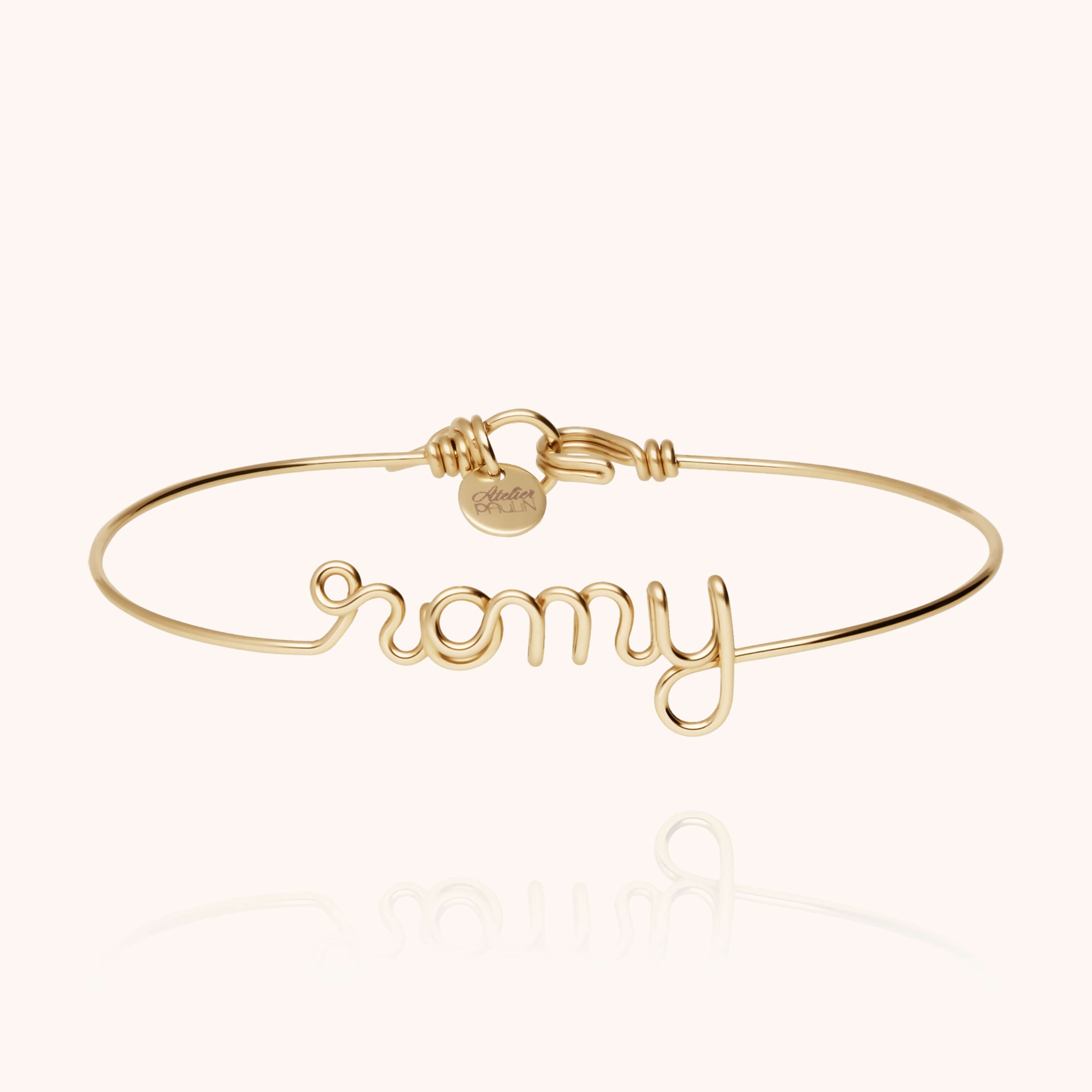 Original wire bracelet with name personalisation romy 14k yellow gold-filled handcrafted Atelier Paulin Australia