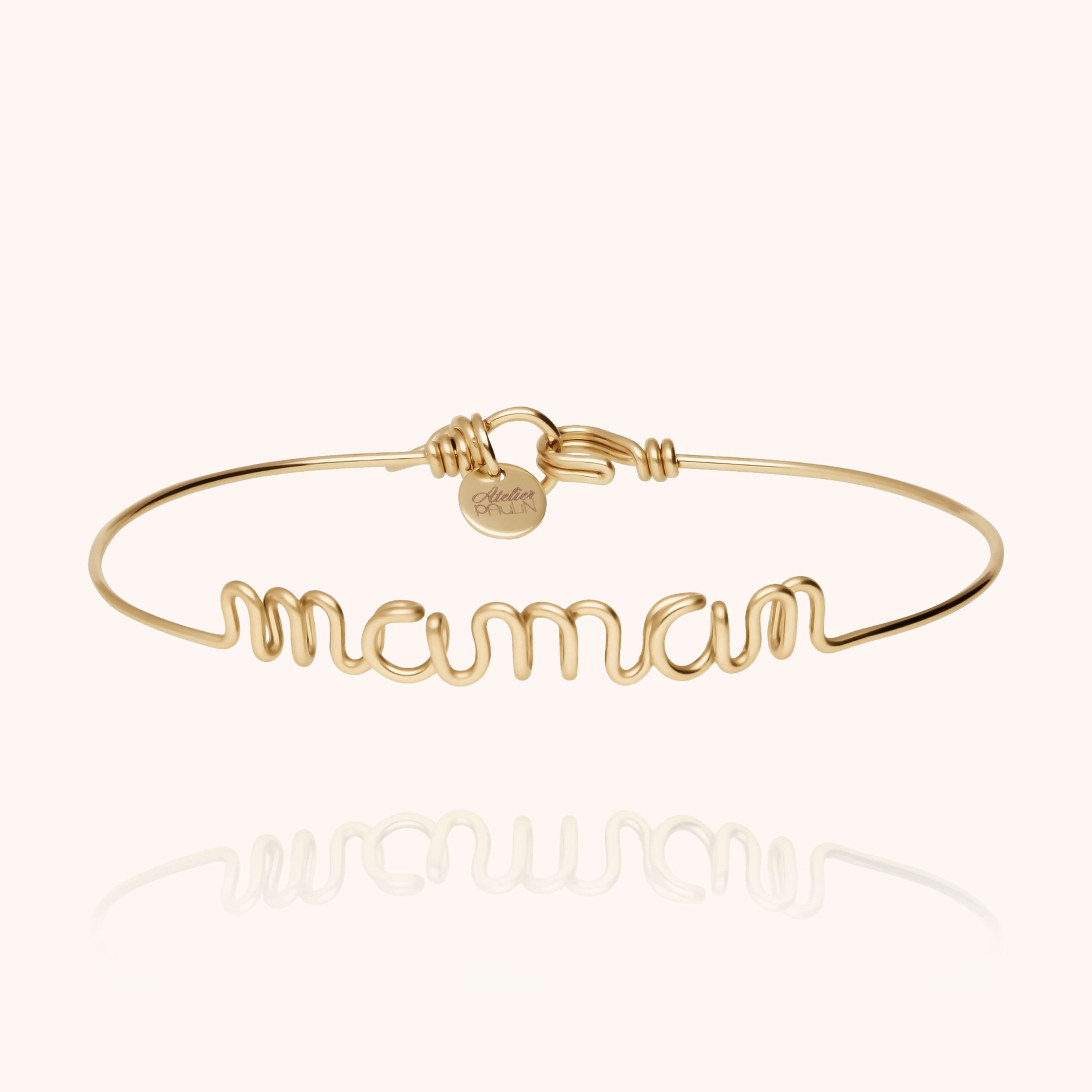 Original wire bracelet with french word maman mum 14K yellow gold-filled handmade Atelier Paulin Australia