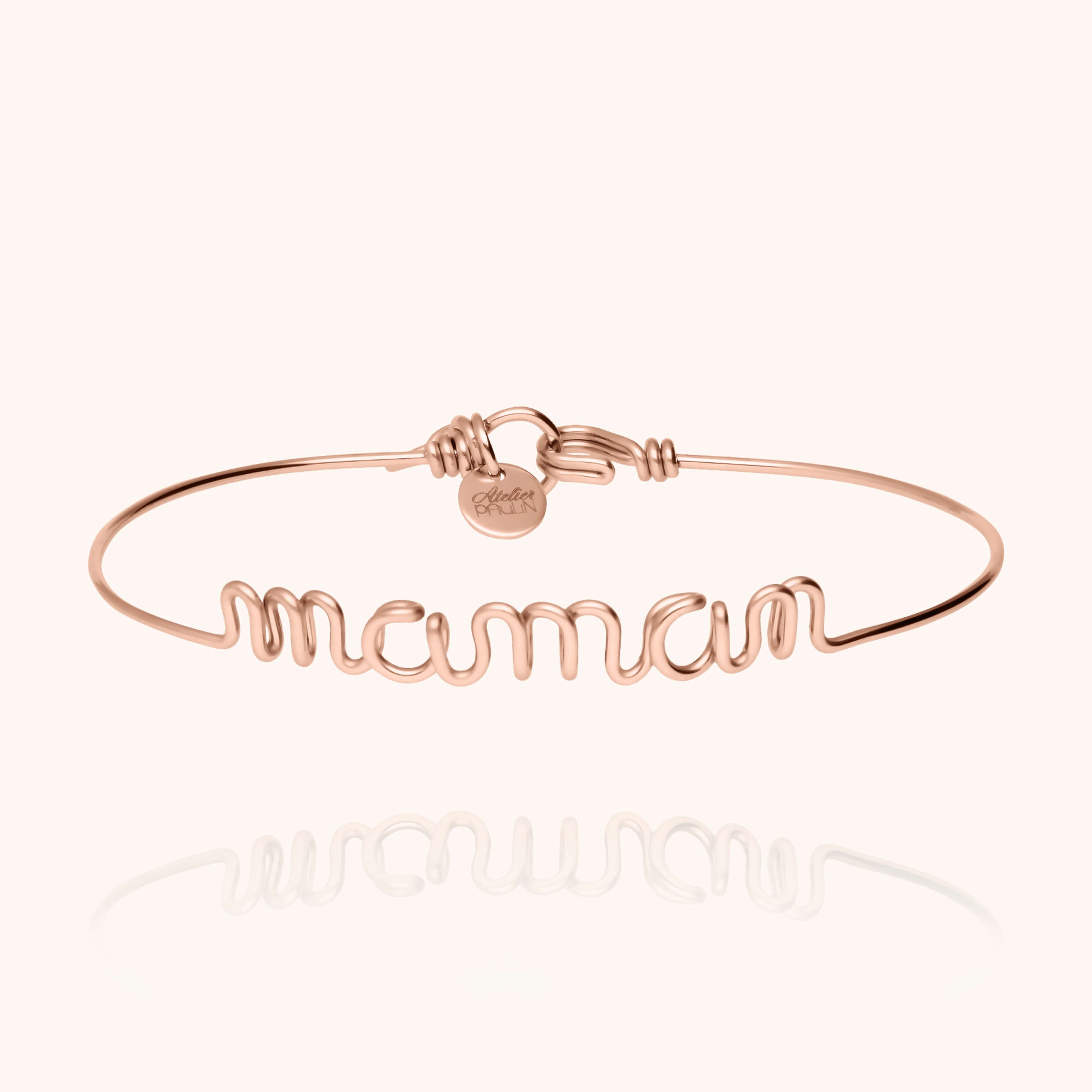 Original wire bracelet with french word maman mum 14K rose gold-filled handmade Atelier Paulin Australia