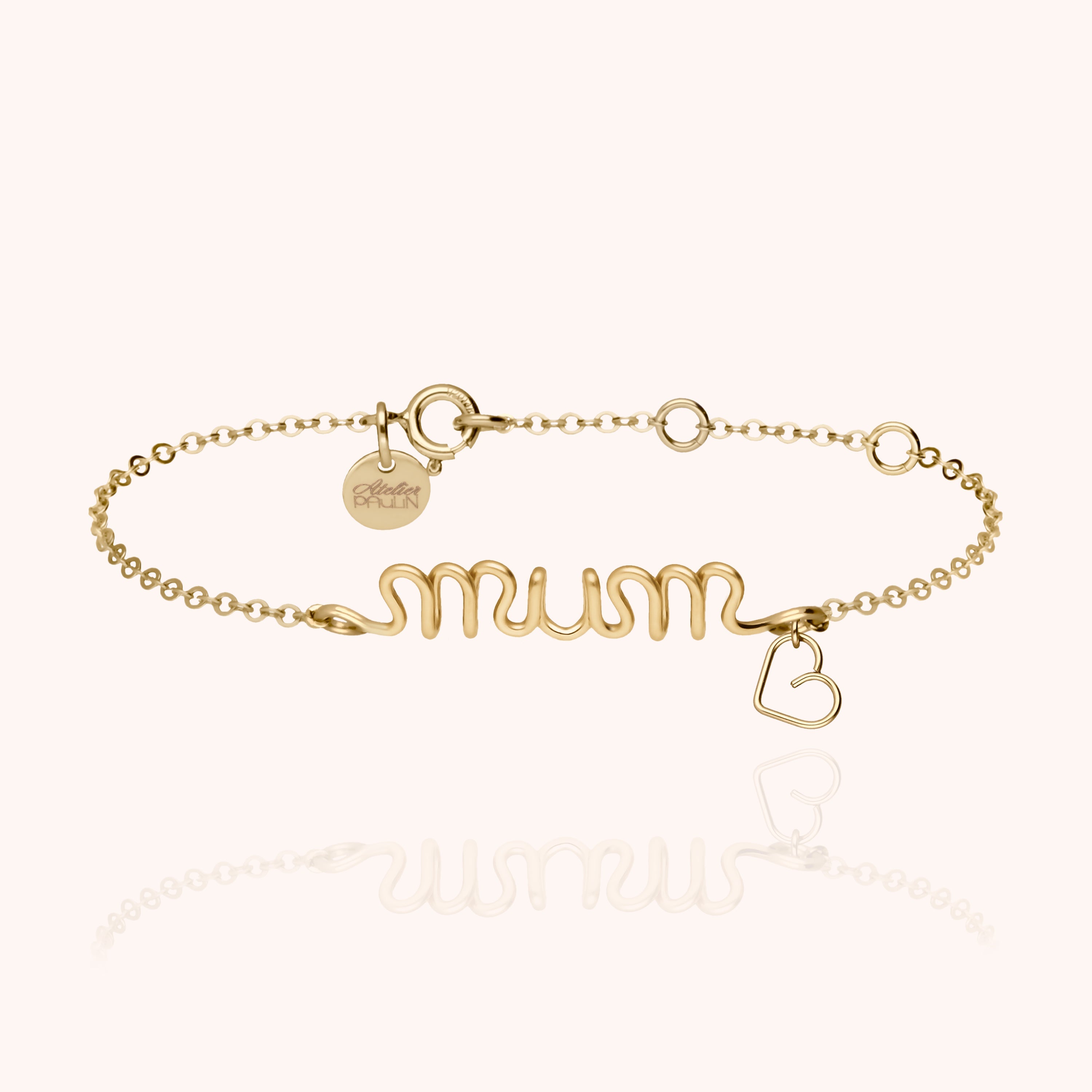 Richelieu chain bracelet with word Mum and mini charm 14K yellow gold-filled Atelier Paulin Australia