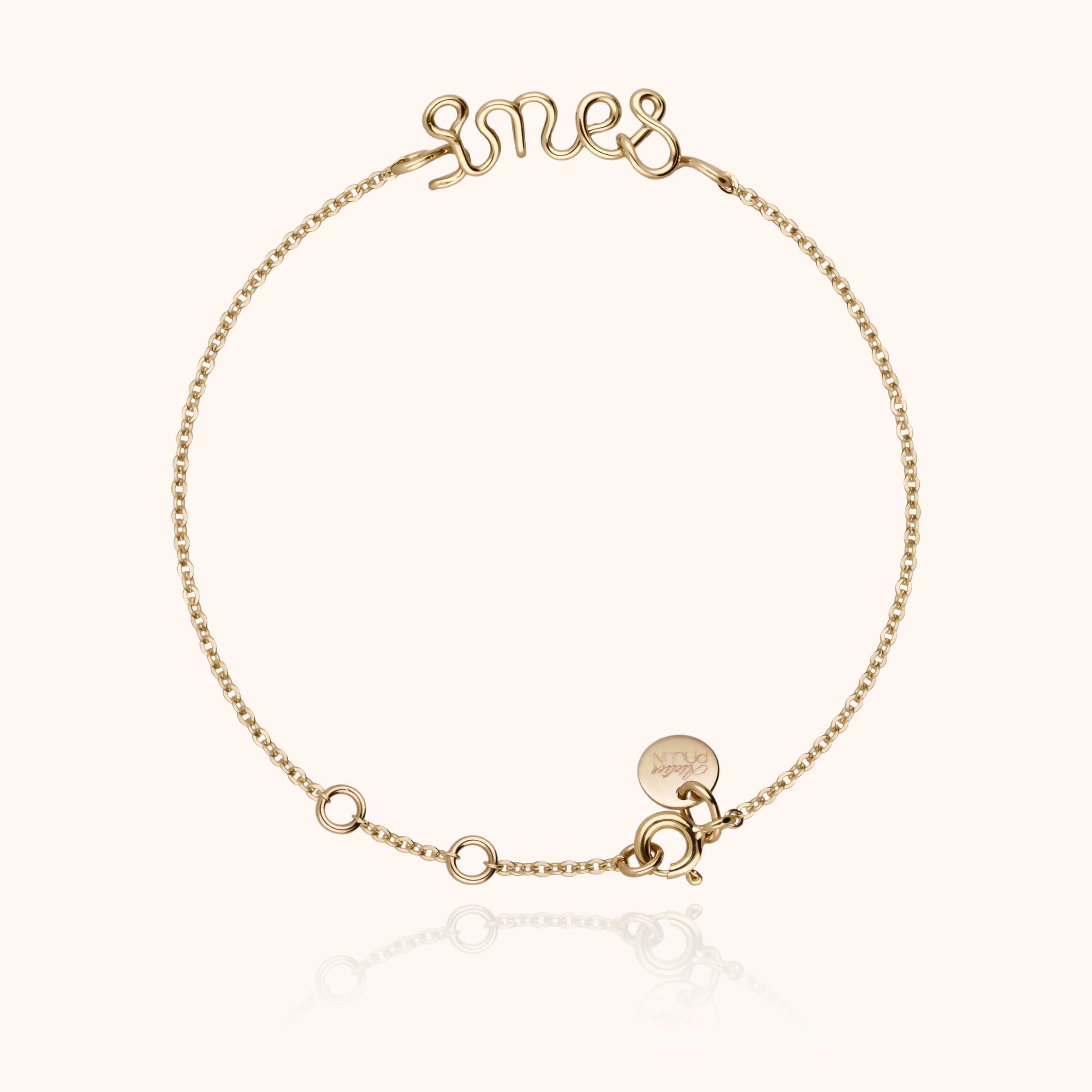 Richelieu chain Bracelet name personalisation yellow gold side view handcrafted Atelier Paulin Australia