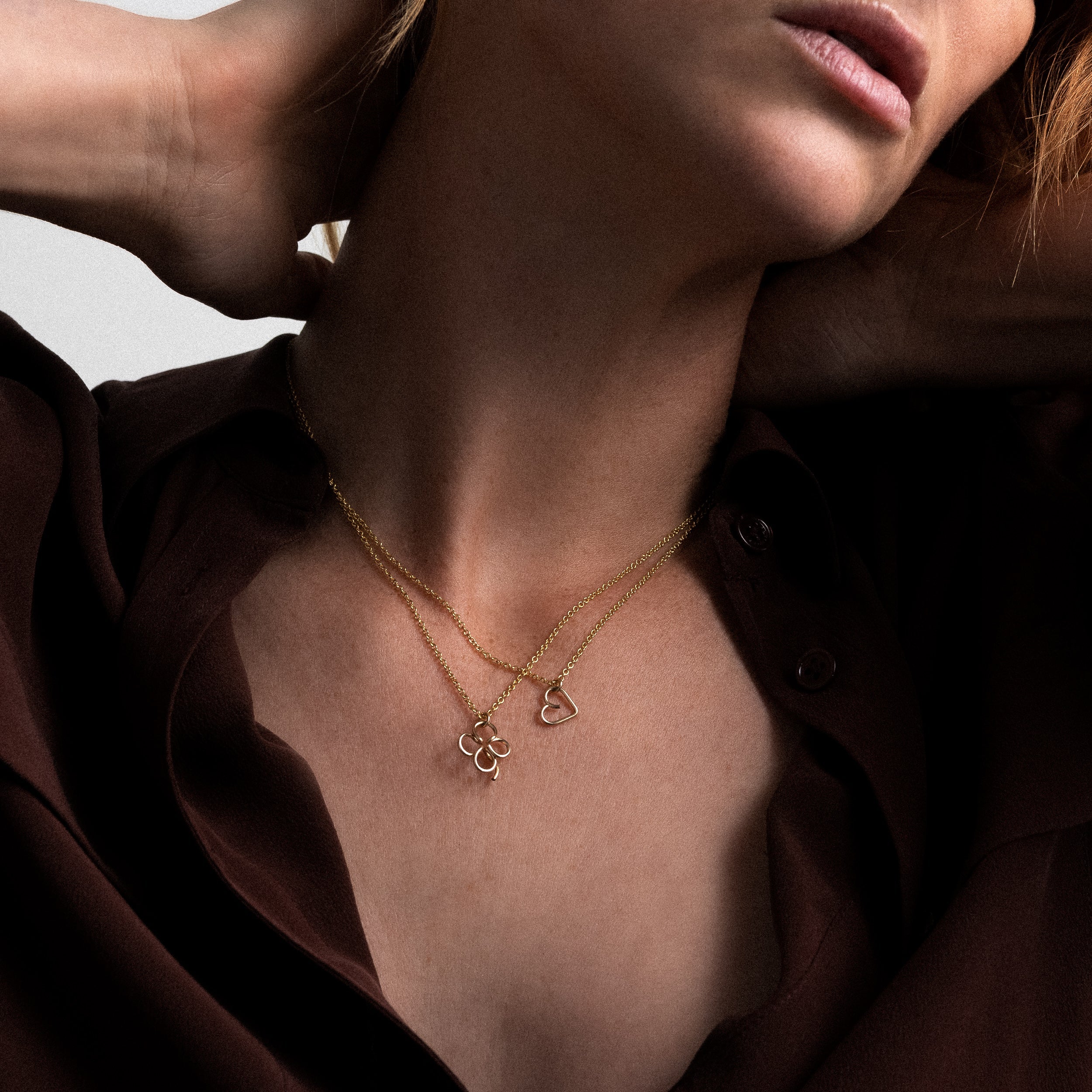 Lucky One Clover pendant charm chain necklace yellow gold worn on neck Atelier Paulin Australia
