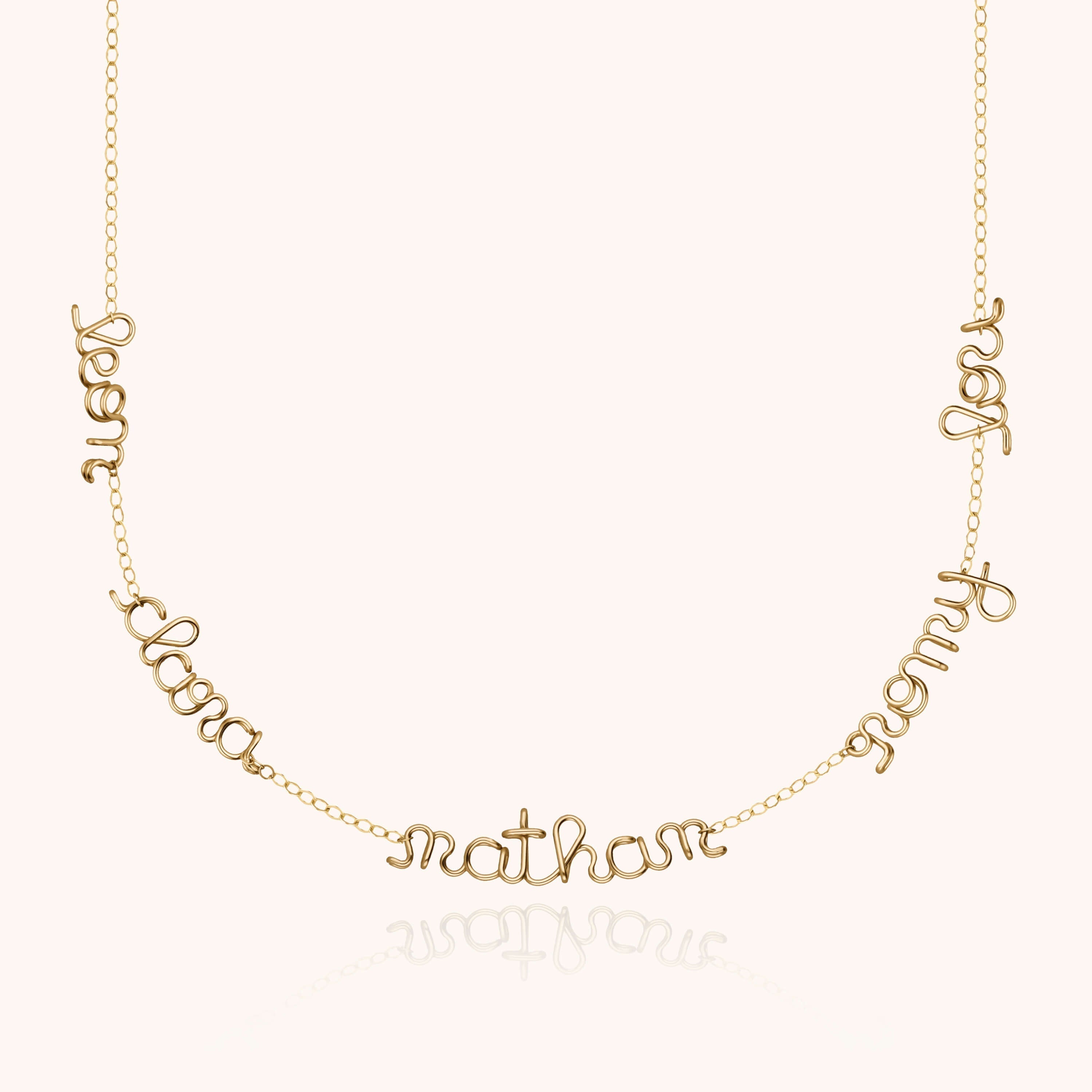 Mantra necklace multiple names words personalised on chain 14k yellow gold-filled Atelier Paulin Australia