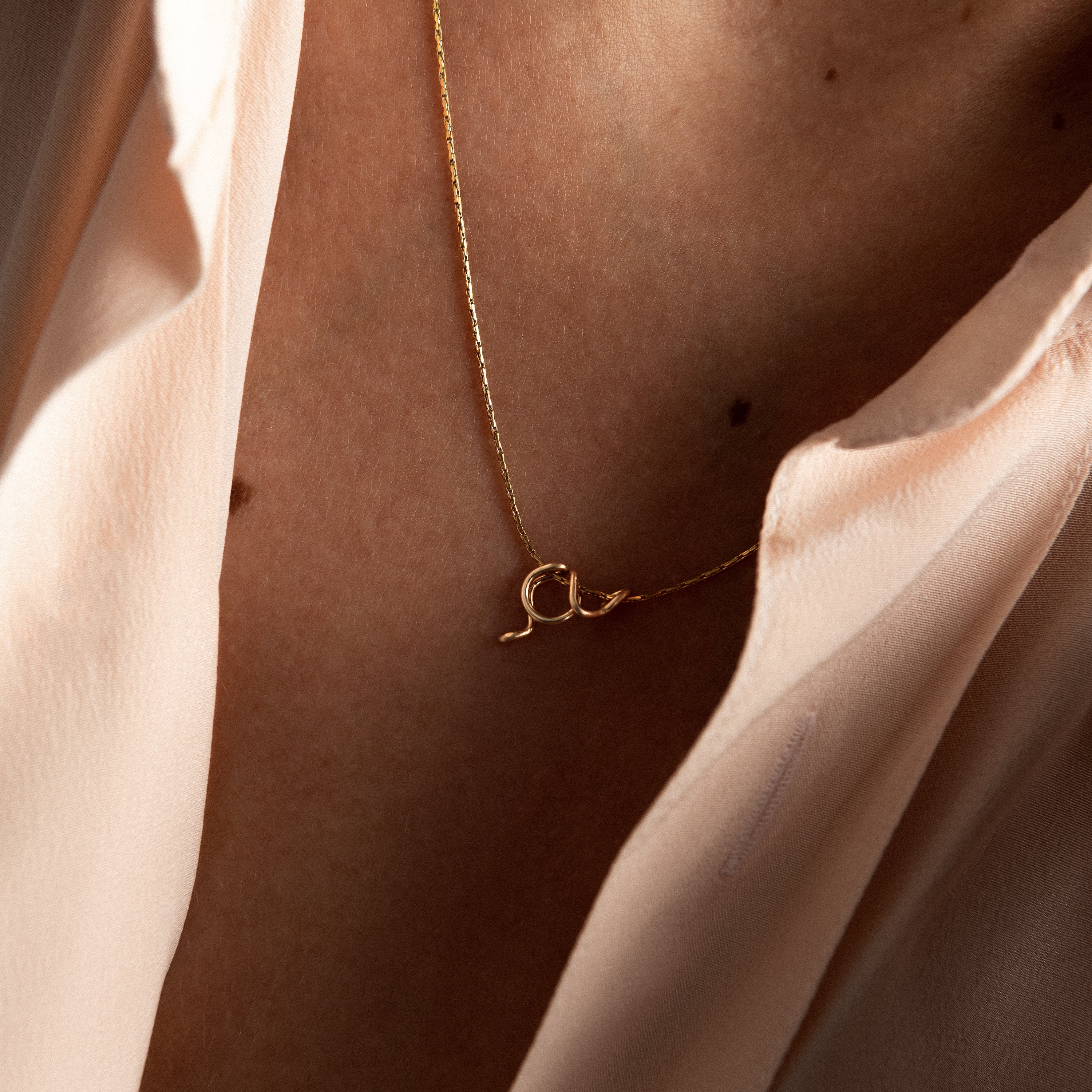 personalised initial chain necklace letter gold worn on woman handmade Atelier Paulin Australia